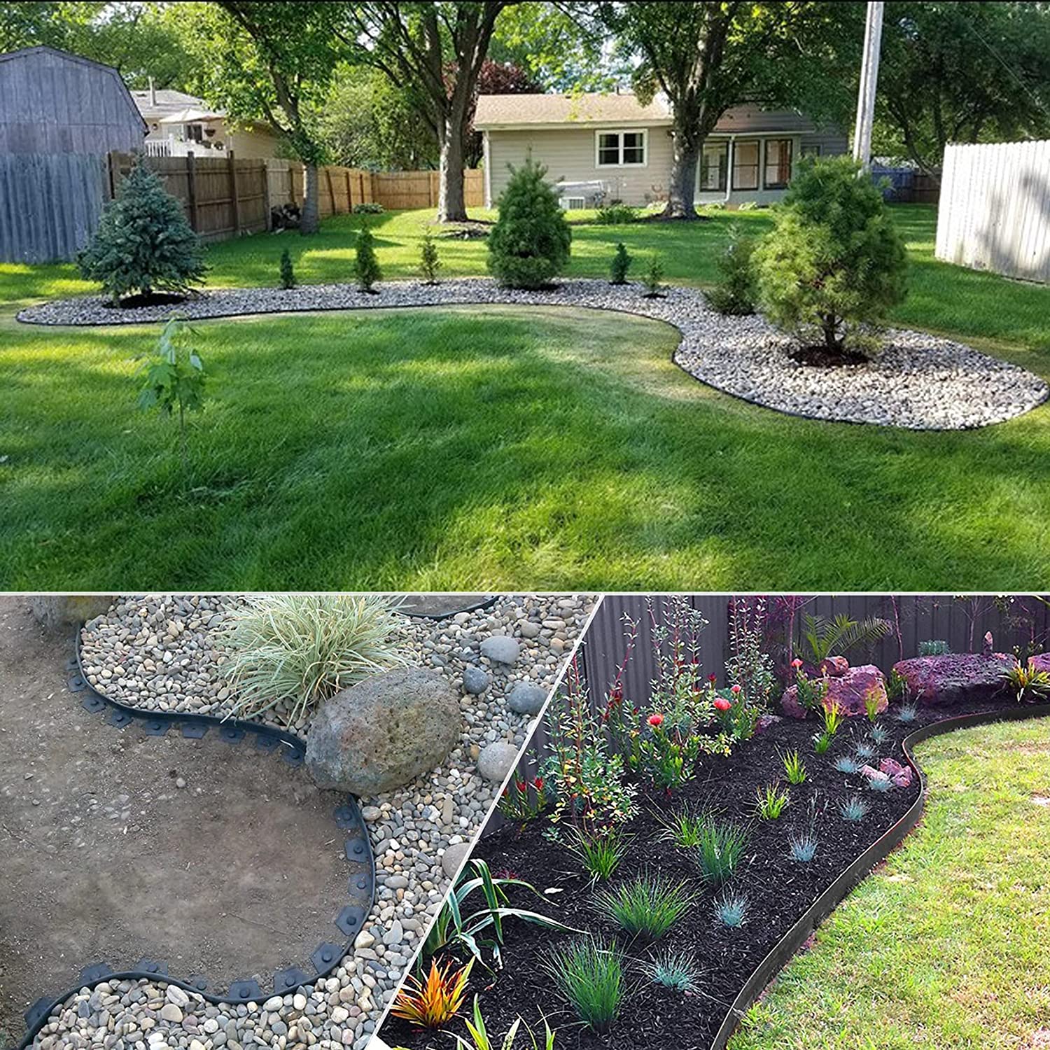 Suelo Camping Borde Flexible Para Césped WDB - 10 M, Negro, 4 Cm Alto, Con 20 Clavos Toldos Verticales