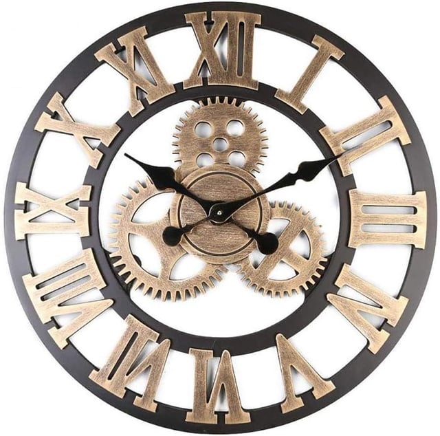 30 * 30cm 3D Horloge Murale Grand Classique Vintage en Bois Silencieux Vitesse Pendaison Chiffre Romain Style Européen Steampunk Décor Industriel pou