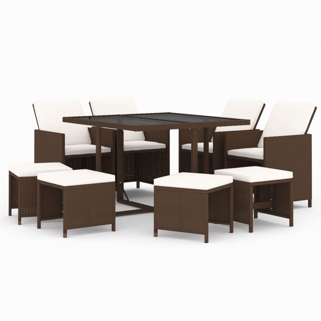 Maison Exclusive - Set Divani da Giardino 9 pz con Cuscini in Polyrattan Marrone - 2