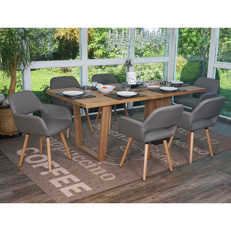 Zestaw 6 krzeseł do jadalni HWC-A50 II, krzesło kuchenne, design retro 50s ~ sztuczna skóra, taupe-szary, jasne nogi