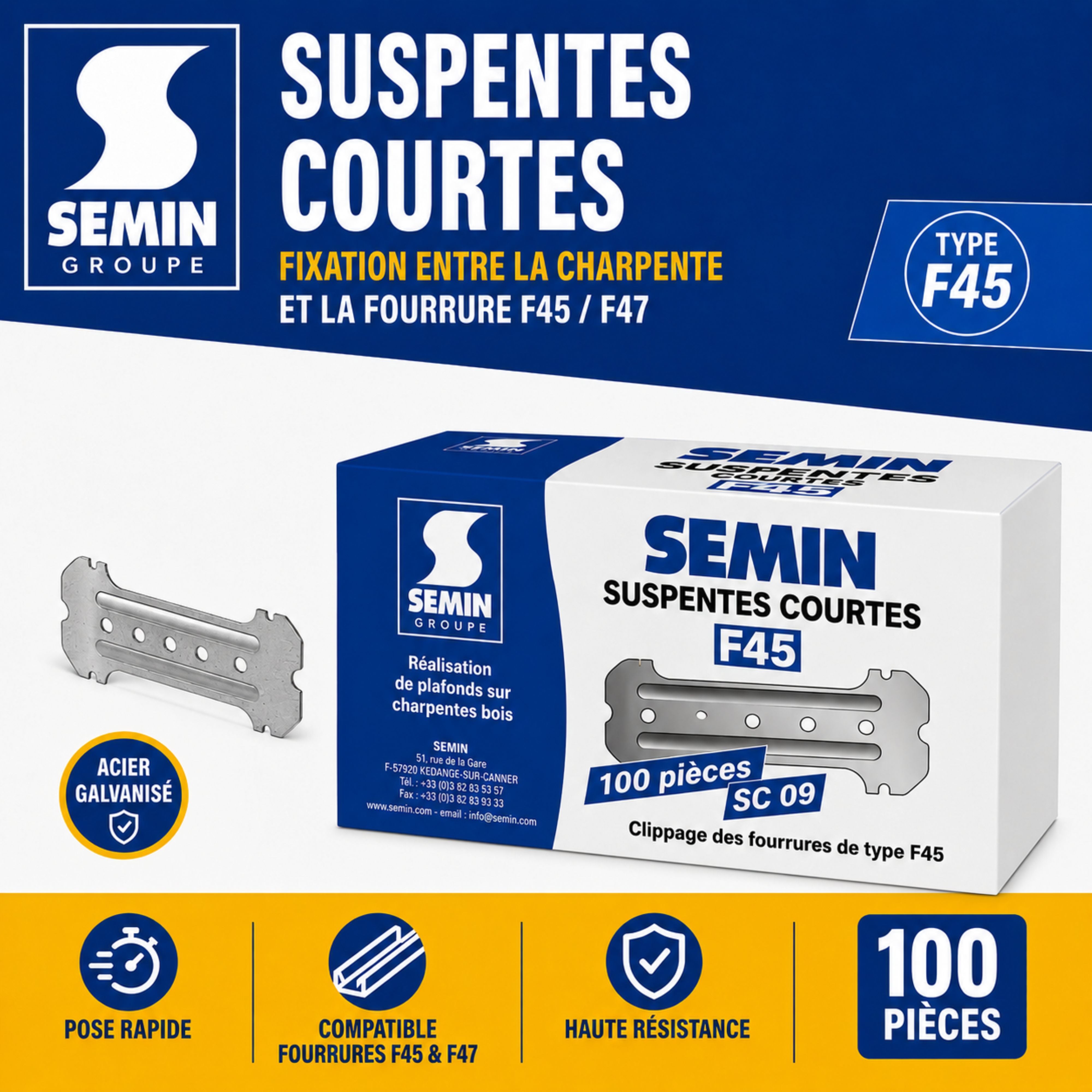 Suspentes Courtes 80 mm F45 Semin, Boite de 100 - 2