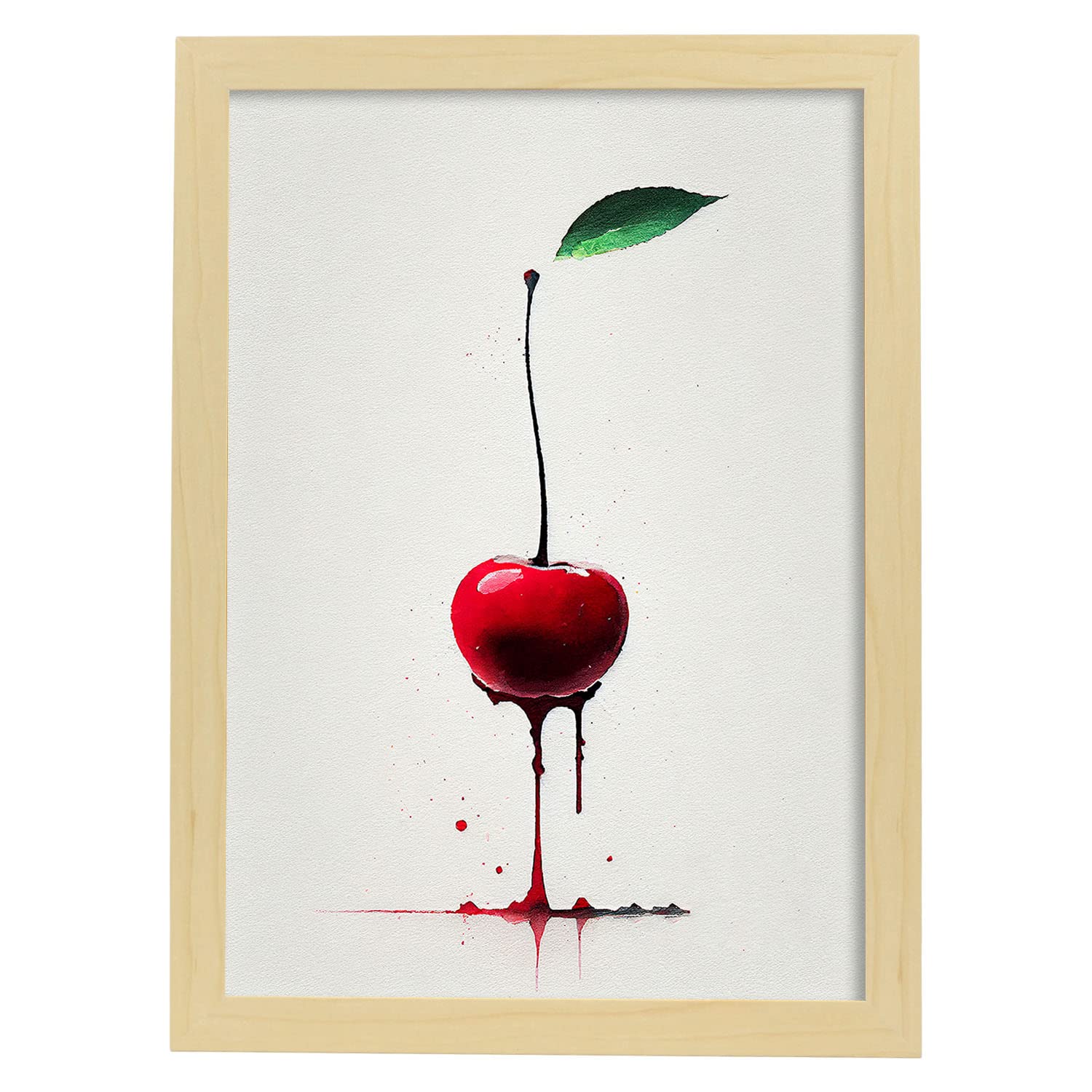 Nacnic poster de cereza a todo color ilustraciones de frutas verduras y comida sana en estilo acuarela y modelo 2 a3 con marco de madera clara