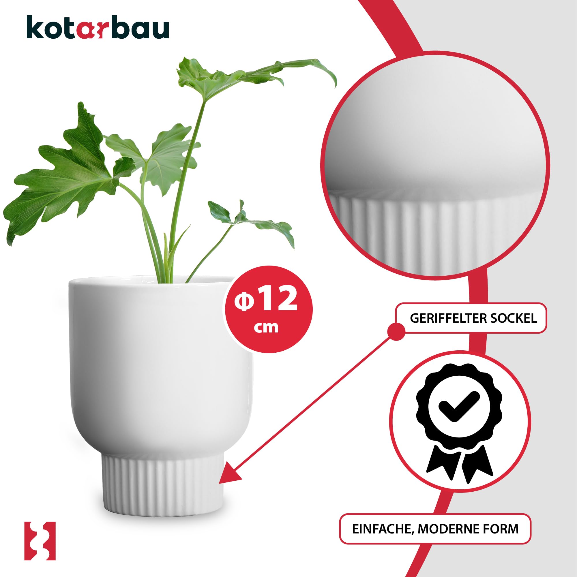 2x biała donica osłonka 12cm doniczka ceramiczna szkliwiona kwiaty rośliny - KOTARBAU - 4