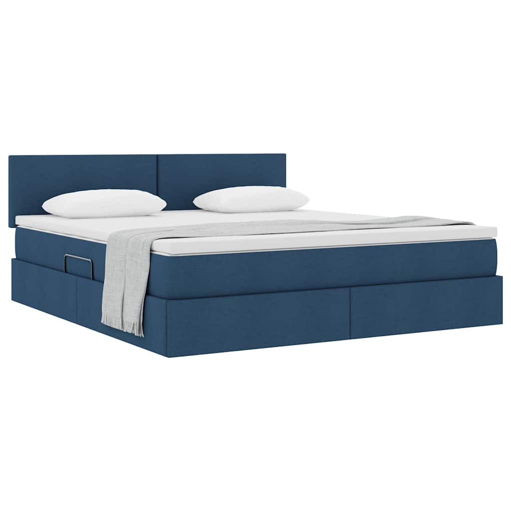 Lit avec rangement et matelas bleu 180 x 200 cm en velours - 3