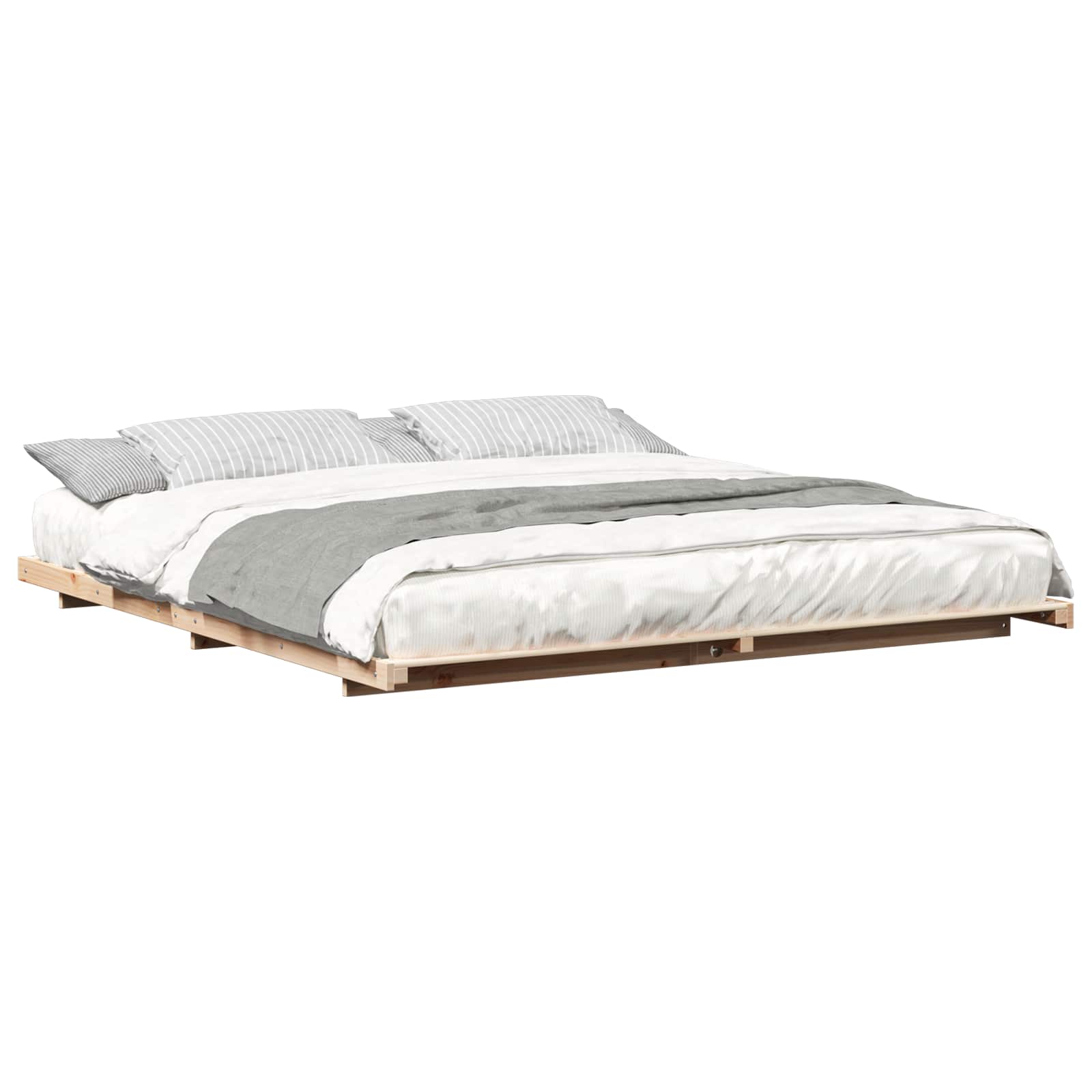 Cadre de lit en pin massif marron pour la chambre, 200 × 210 cm - 2