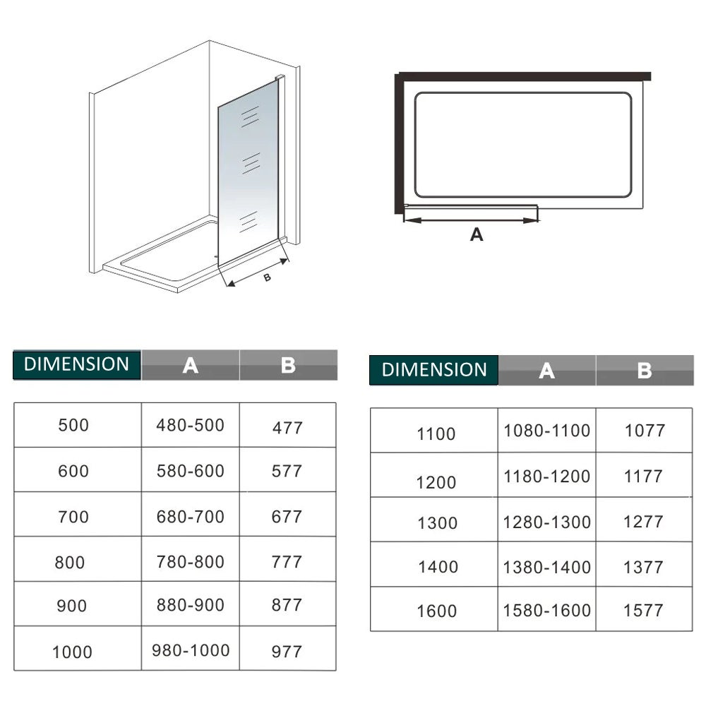 AICA Painel de duche Fixo de folha única Vidro Anti-calcário 8mm com Barra ajustável 73-120cm Perfil Preto fosco Tamanho(58-60)x200cm - 4
