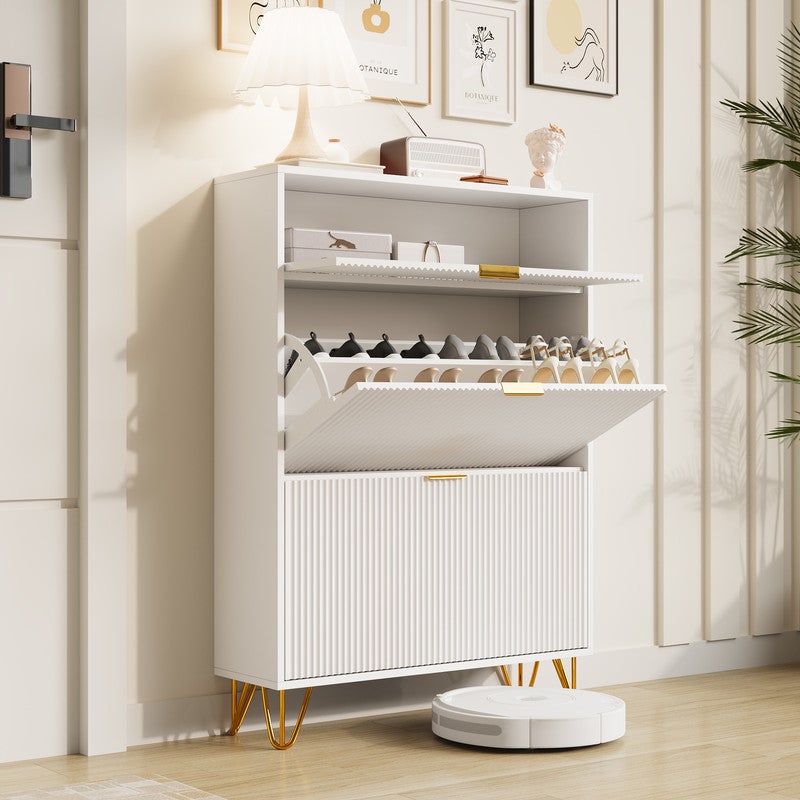 Meuble à chaussures, Etagere chaussure, Rangement chaussure, à deux portes et compartiments de rangement, Blanc - 2