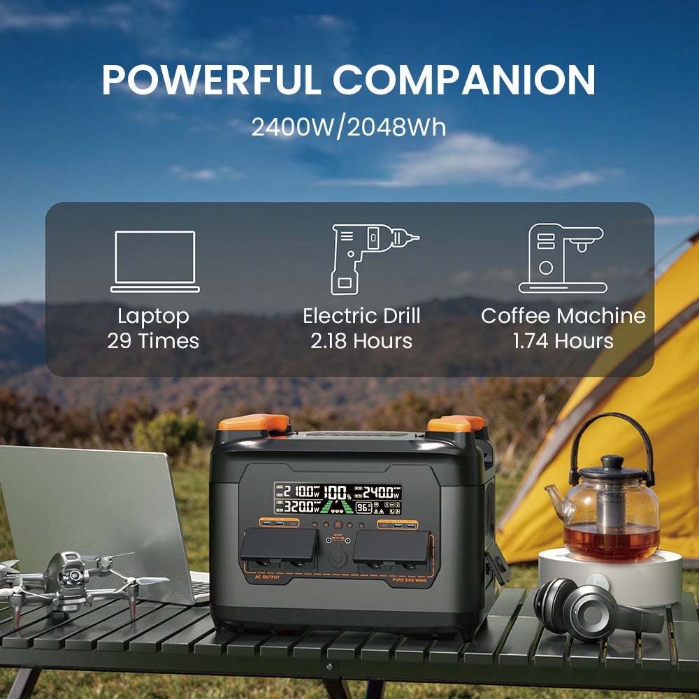Station d'alimentation portable NECESPOW S2400 - puissance de 2400 W - 13 ports, charge rapide en 1,5 h - autonomie UPS de 20 ms -contrôle APP - 8