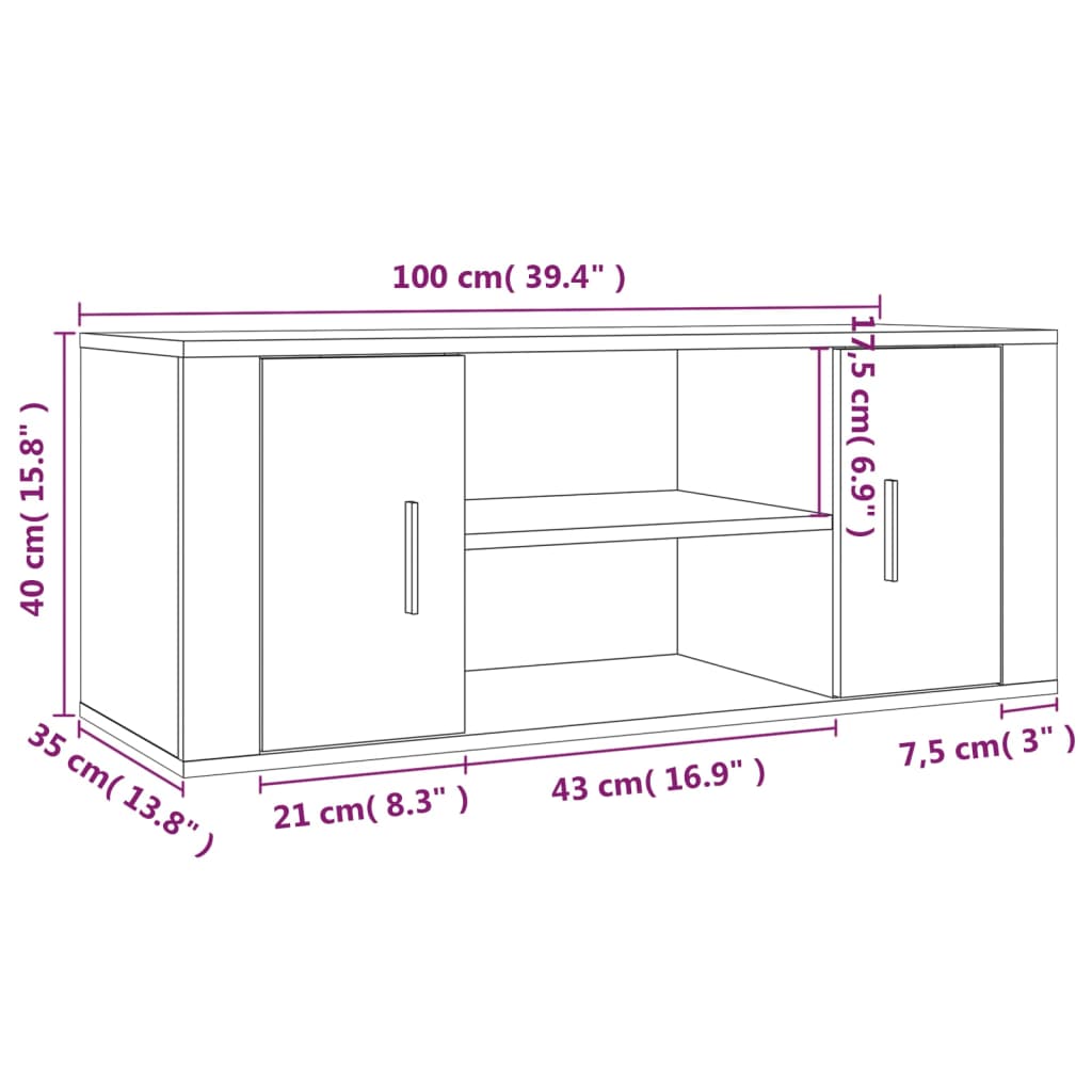 vidaXL Meuble TV Sonoma gris 100x35x40 cm Bois d'ingénierie - 9
