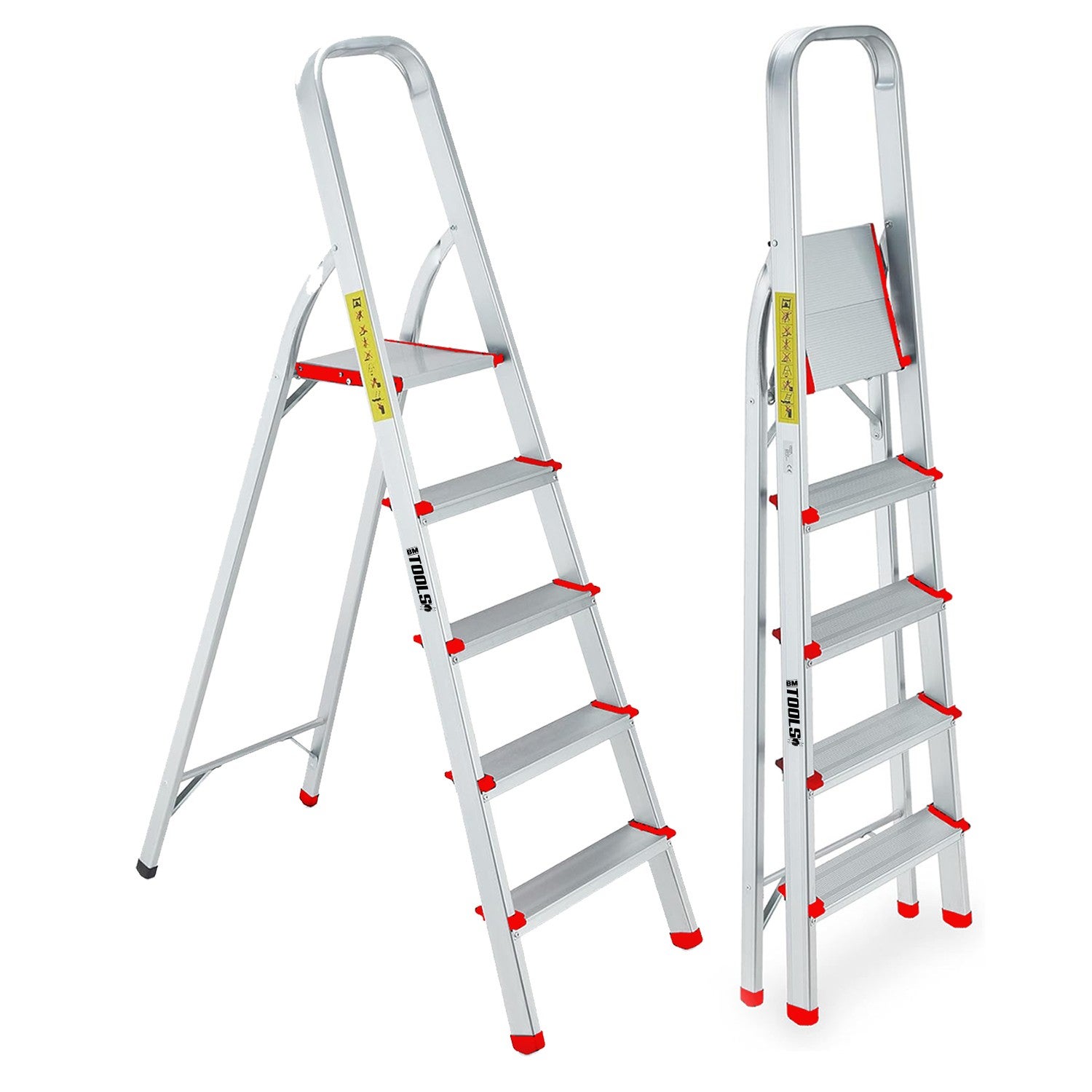 Escabeau Compact Rangement Facile Escabeau 4 Marches Aluminium BM TOOLS BMT -ESC4-ALU - Léger, Pliant, Sécurisé - Hauteur Travail 79 Cm