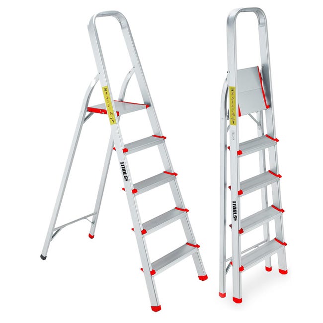 Escabeau Compact Rangement Facile Escabeau 4 Marches Aluminium BM TOOLS BMT -ESC4-ALU - Léger, Pliant, Sécurisé - Hauteur Travail 79 Cm Escabeau Compact Rangement Facile Escabeau 4 Marches Aluminium BM TOOLS BMT -ESC4-ALU - Léger, Pliant, Sécurisé - Hauteur Travail 79 Cm
