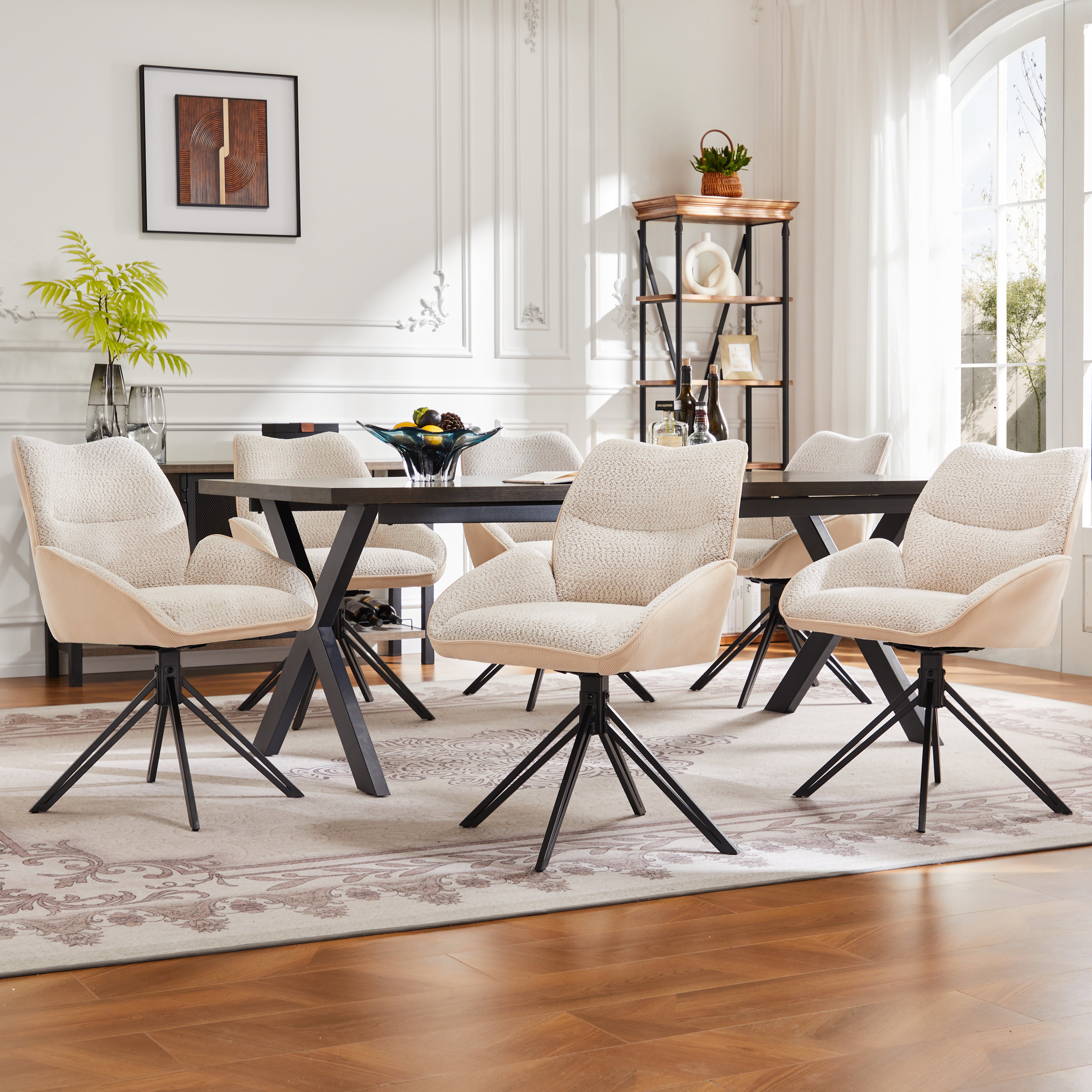 Lot De 6 Chaises De Salle à Manger HWC-L80, Chaise De Cuisine Rembourree Chaise Avec Accoudoirs Pivotante Metal Tissutexti 78240866
