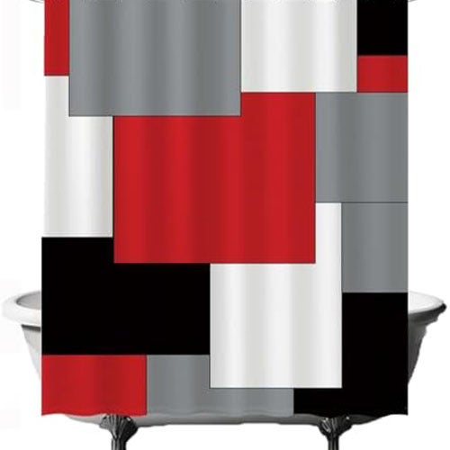 Zasłona prysznicowa – prostokątna/kwadratowa – 180 x 180 cm z 12 pierścieniami – czerwona, szara, czarna, biała