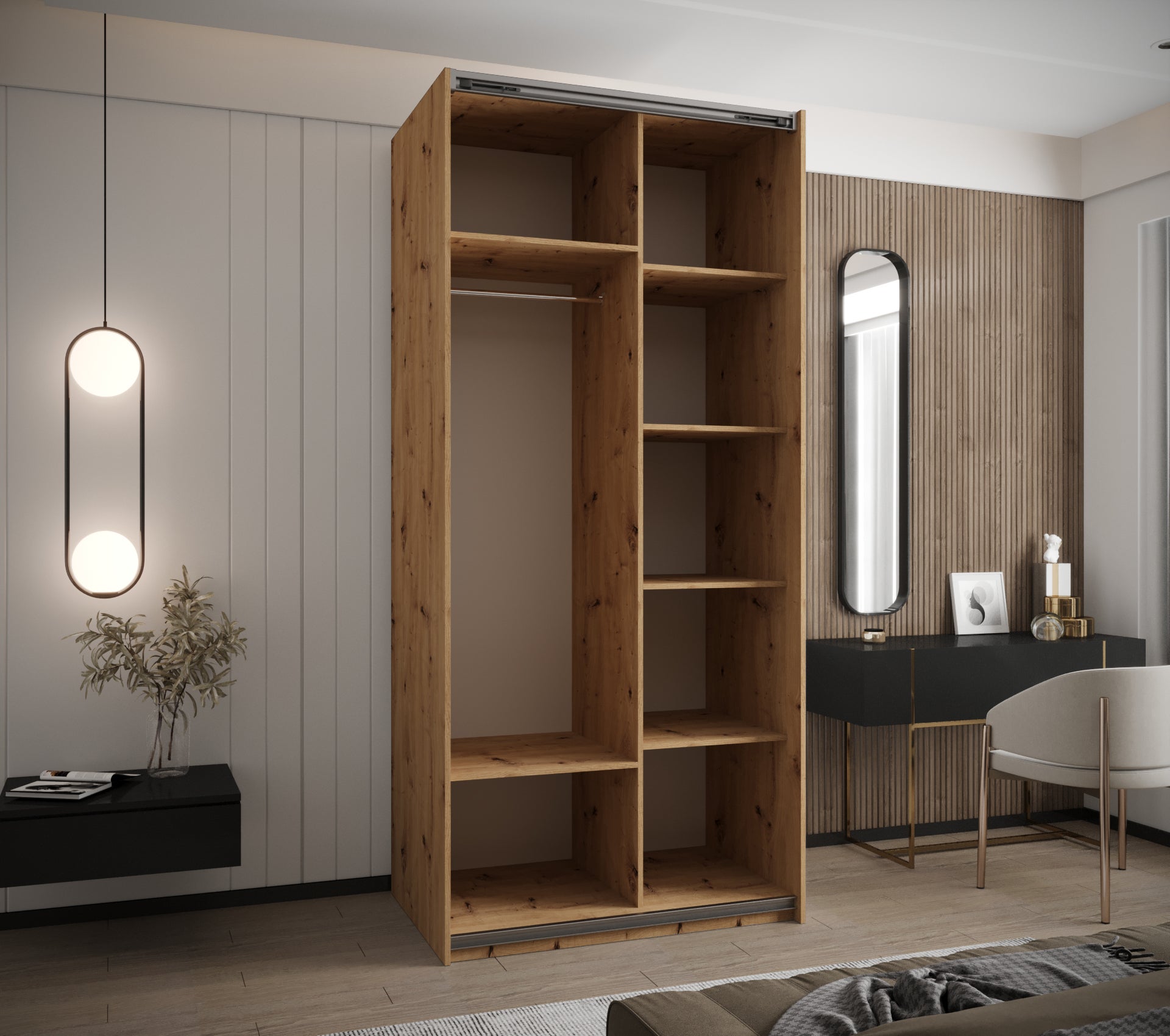 Szafa przesuwna wysoka Lux 4 100 x 64 x 245,5 cm artisan + artisan + u. srebrny - Abiks Meble - 3