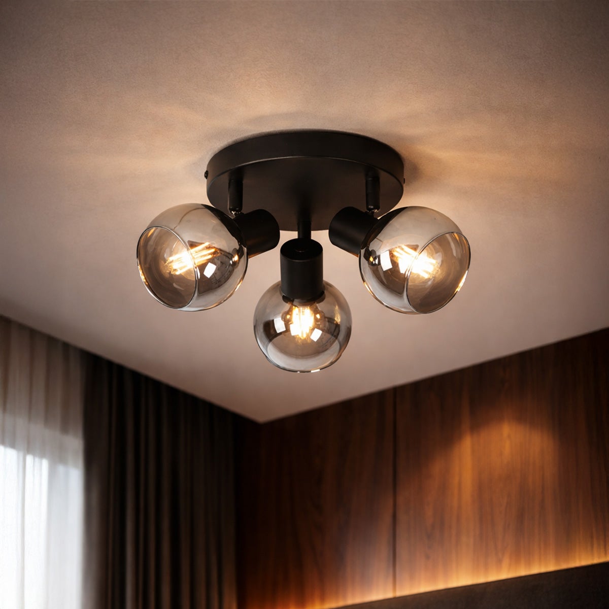 Plafonnier spot noir avec verre fumé 3 lumières - Vidro - 2