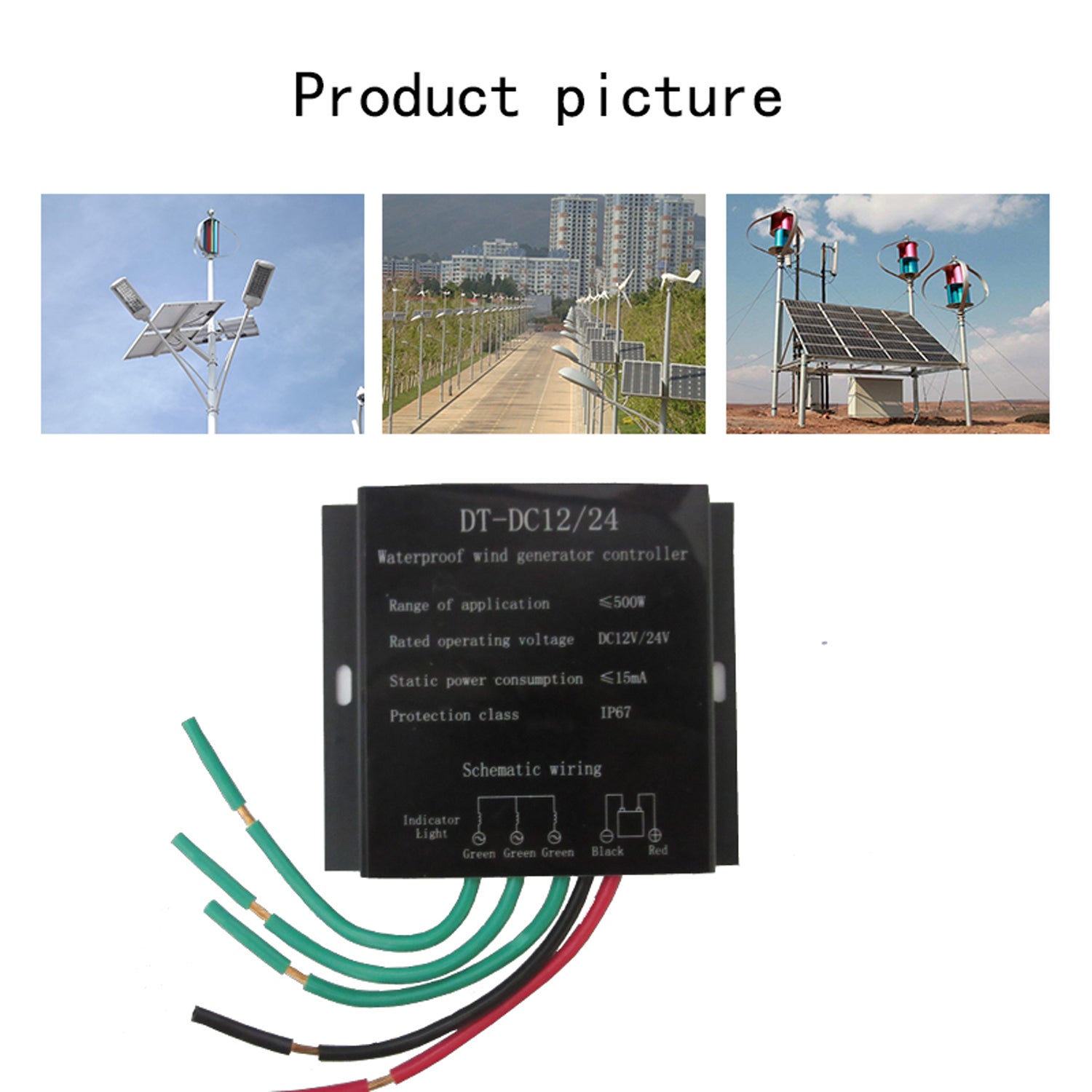 500W CC12V/24V automático interruptor impermeável Wind-driven Generator controlador regulador com bateria Charge função - 3