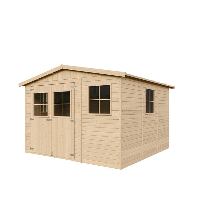 Casa da giardino in legno naturale CON PAVIMENTO IMPREGNATO H226x316x324 cm/9 m²- Magazzino esterno con finestre - TIMBELA M335+M335G