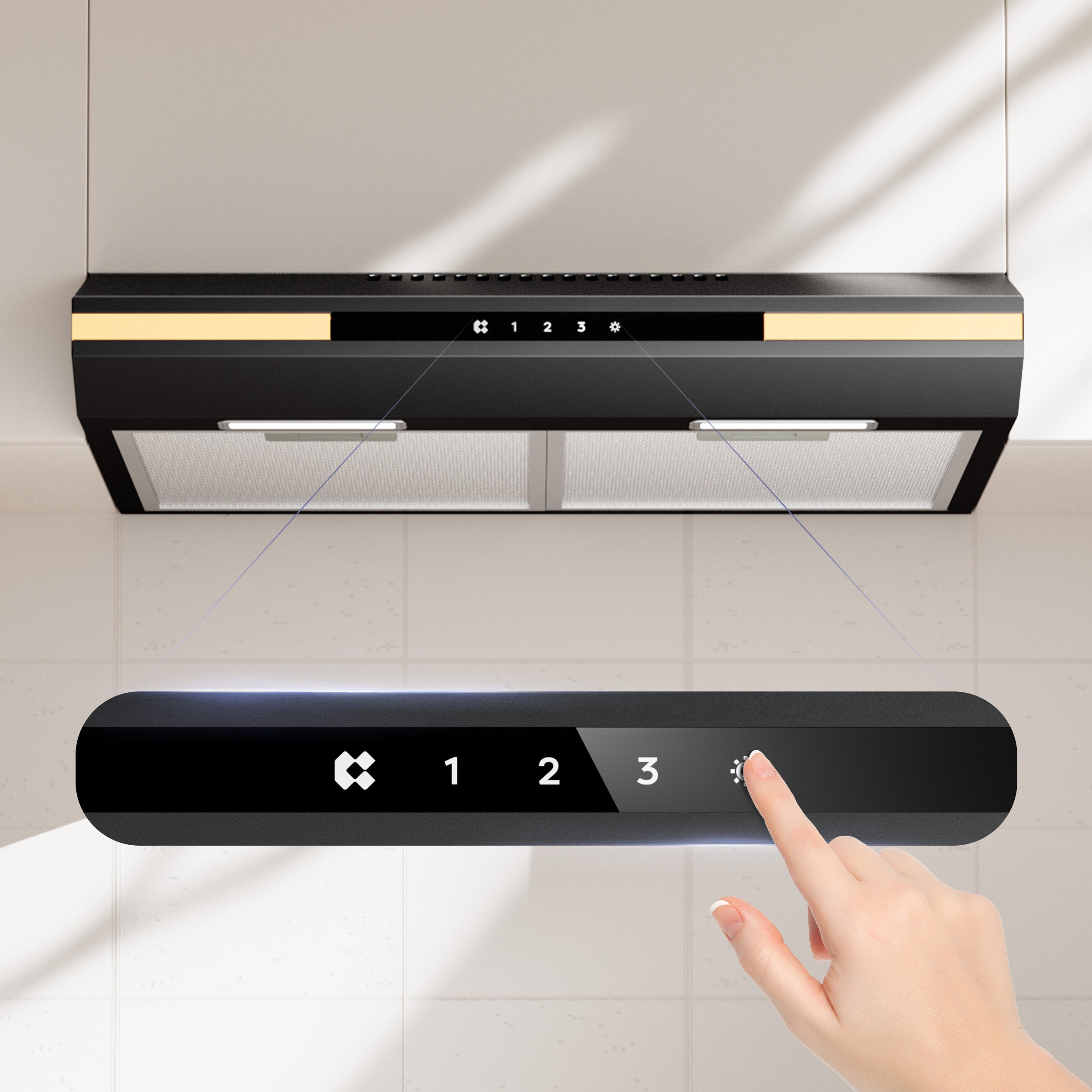 CIARRA Hotte casquette 60cm 320m³/h A+ 3 Vitesses Touche Tactile LED Affichage Recyclage et Évacuation Noir CD6921B - 2