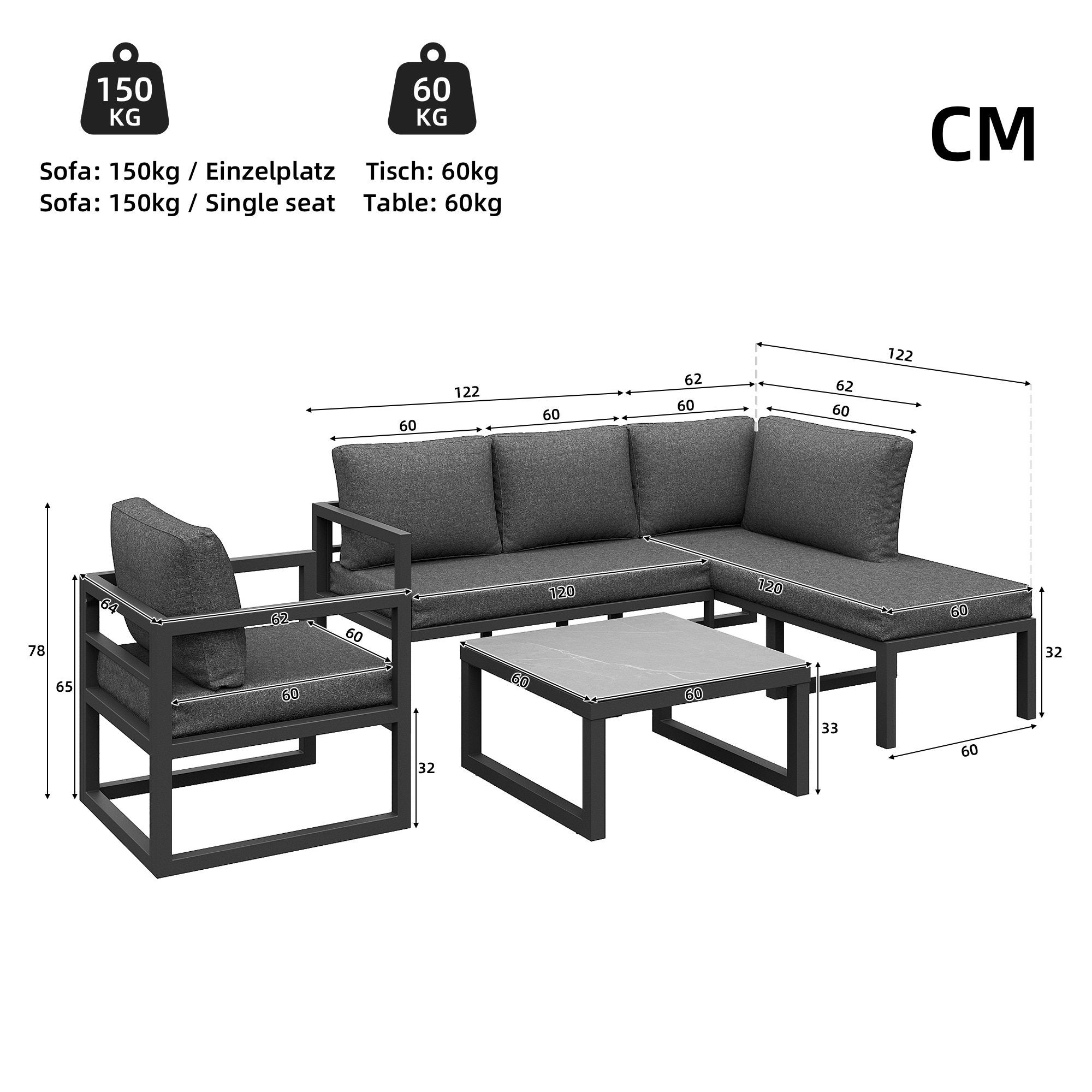Ensemble de meubles de jardin en corde, canapé d'angle, y compris tous les coussins d'assise et les coussins, gris - 3