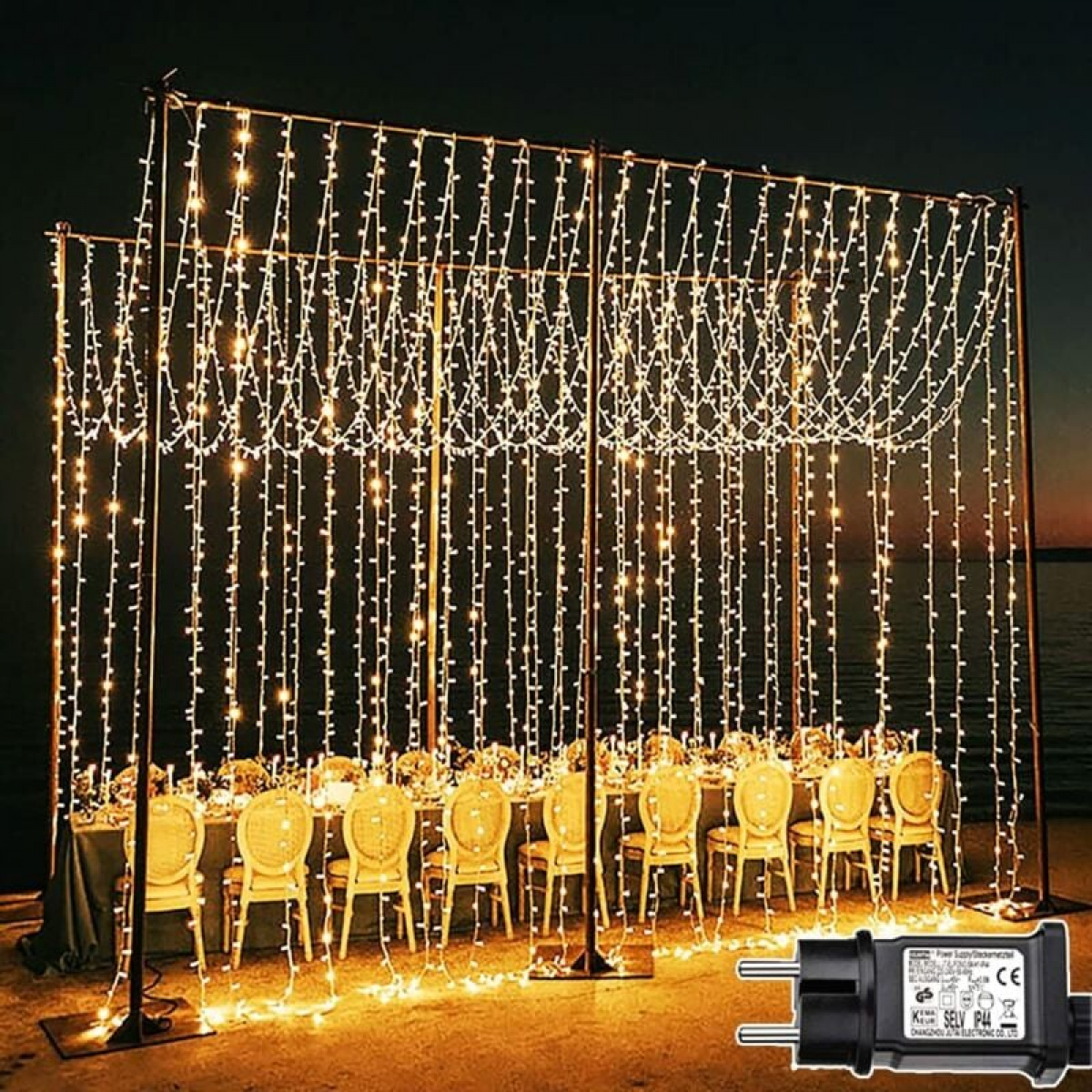 Guirnalda luminosa de led de x para boda con transformador temporizador modos cortina iluminada impermeable para pérgola jardín blanco cálido
