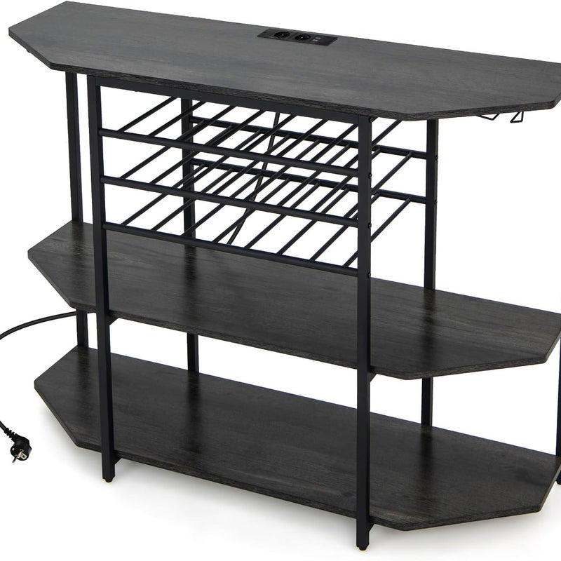 3-Poziomowy Regał na Butelki z Wbudowaną Stacją Ładującą – Otwarte Regały i Szary Uchwyt na Butelki Wina