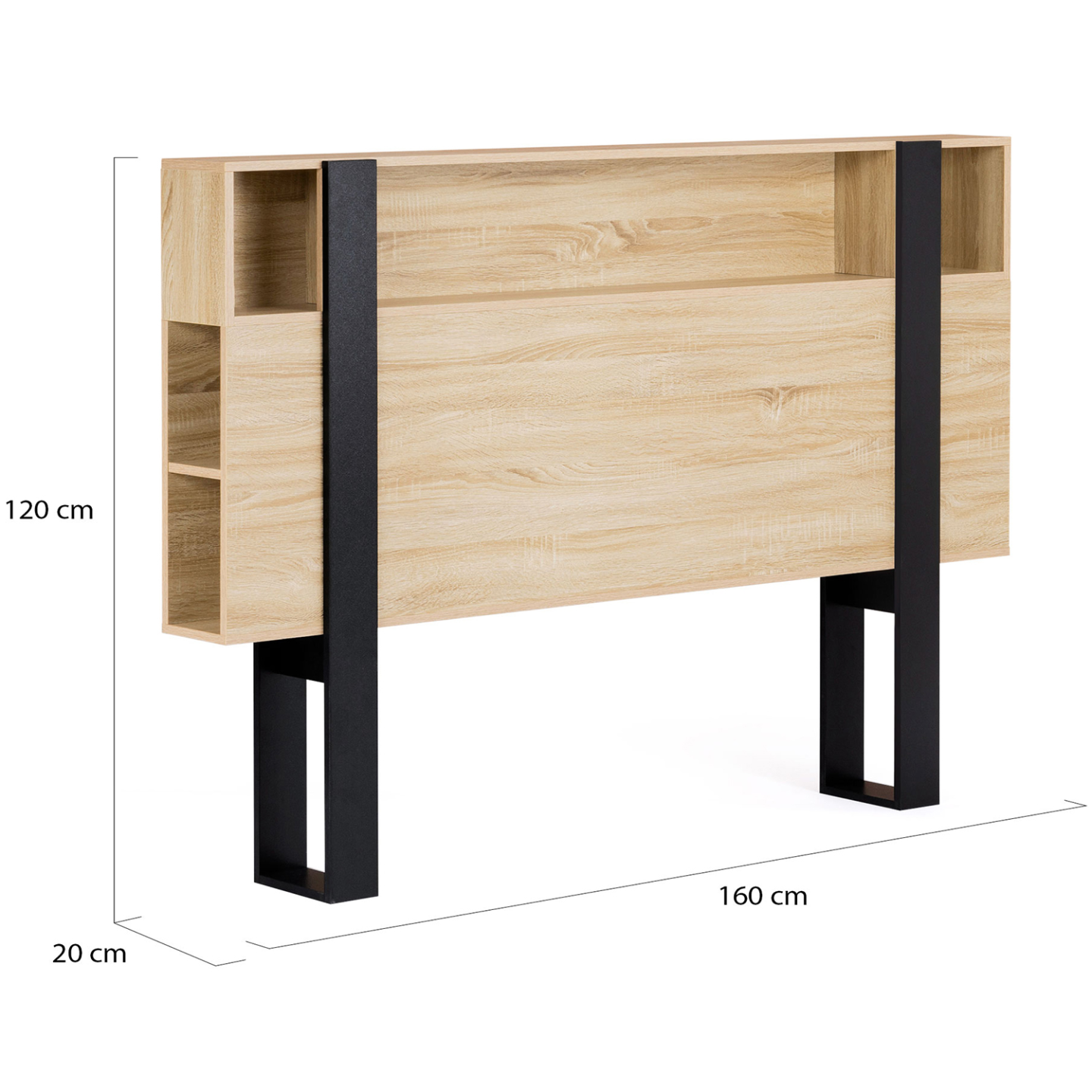 Tête de lit sur pied PHOENIX 160 cm avec rangements bois et noir - 4