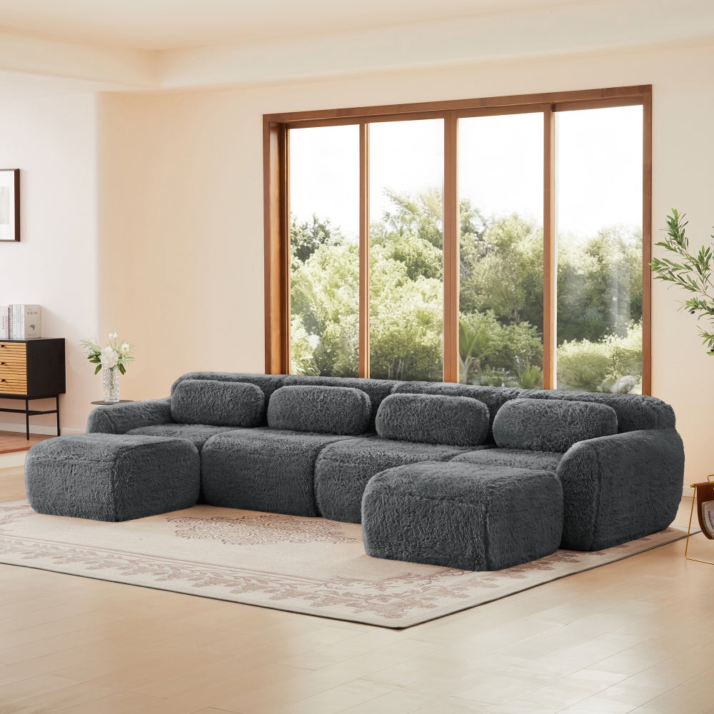 Sofa w kształcie litery U, modułowa, miękka, dowolnie łączona, nie wymaga montażu, z poduszkami