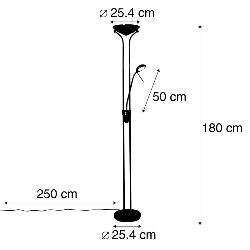 Qazqa moderne lampadaire uplighter avec bras de lecture - Diva - acier, led intégrée 23w incluse, Integrated led, 2000k - 3000k, - 3