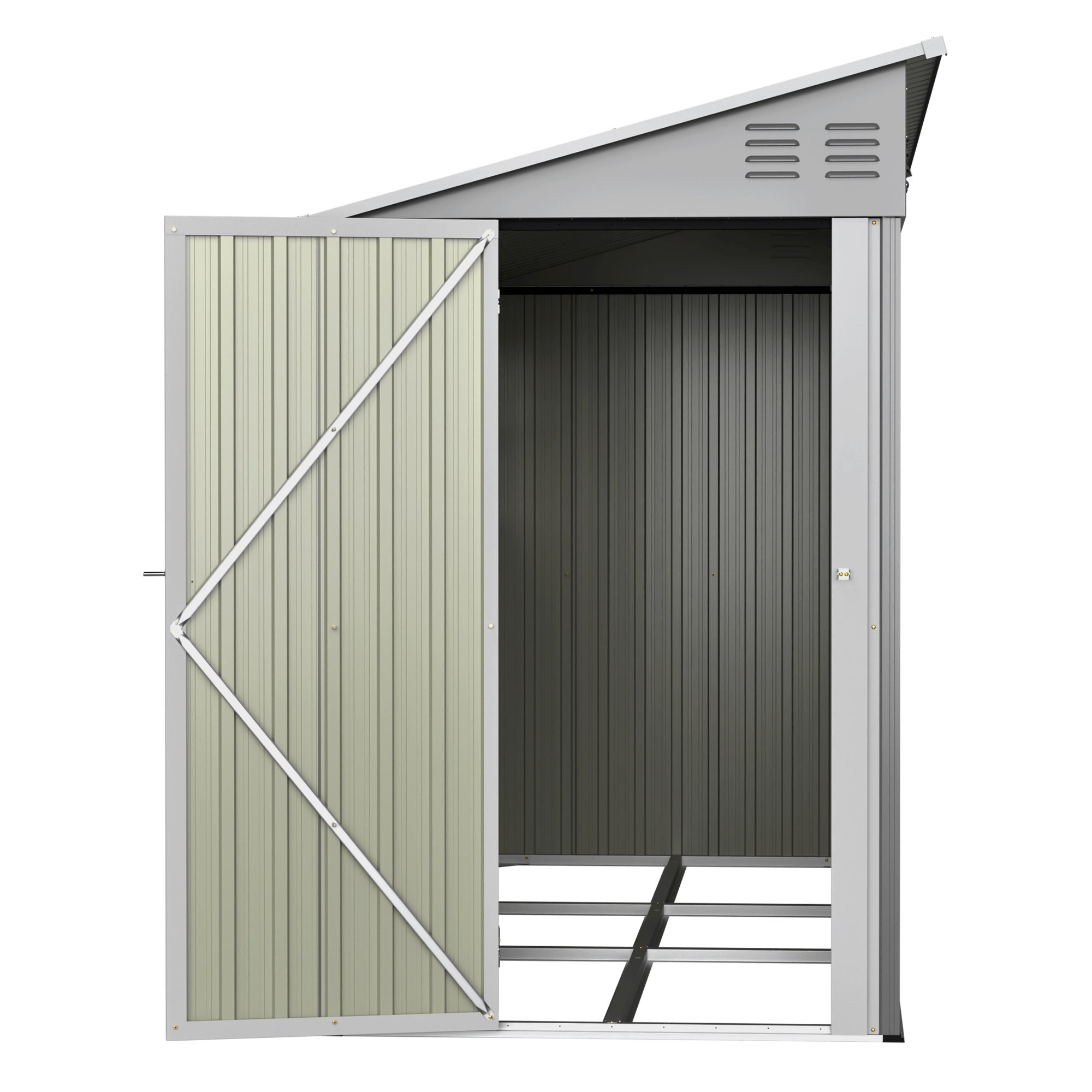 Caseta de jardín exterior3,2 m² /291x110x188 cm con kit de suelo – Caseta para herramientas con 2 puertas+ 2 ventanas,Cobertizo Metálico - Gris - 4