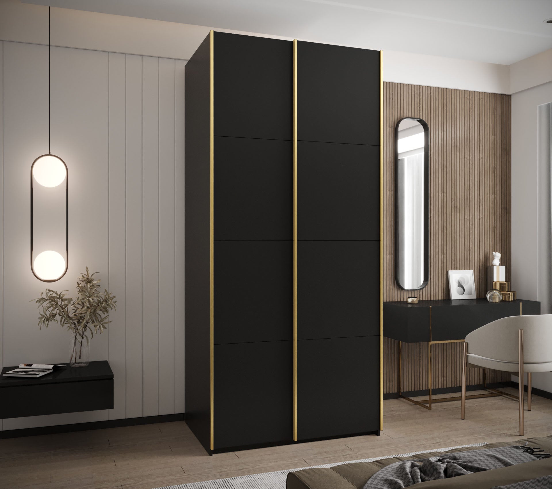 Szafa przesuwna wysoka Lux 1 120 x 64 x 245,5 cm czarny + czarny + u. złoty - Abiks Meble - 2