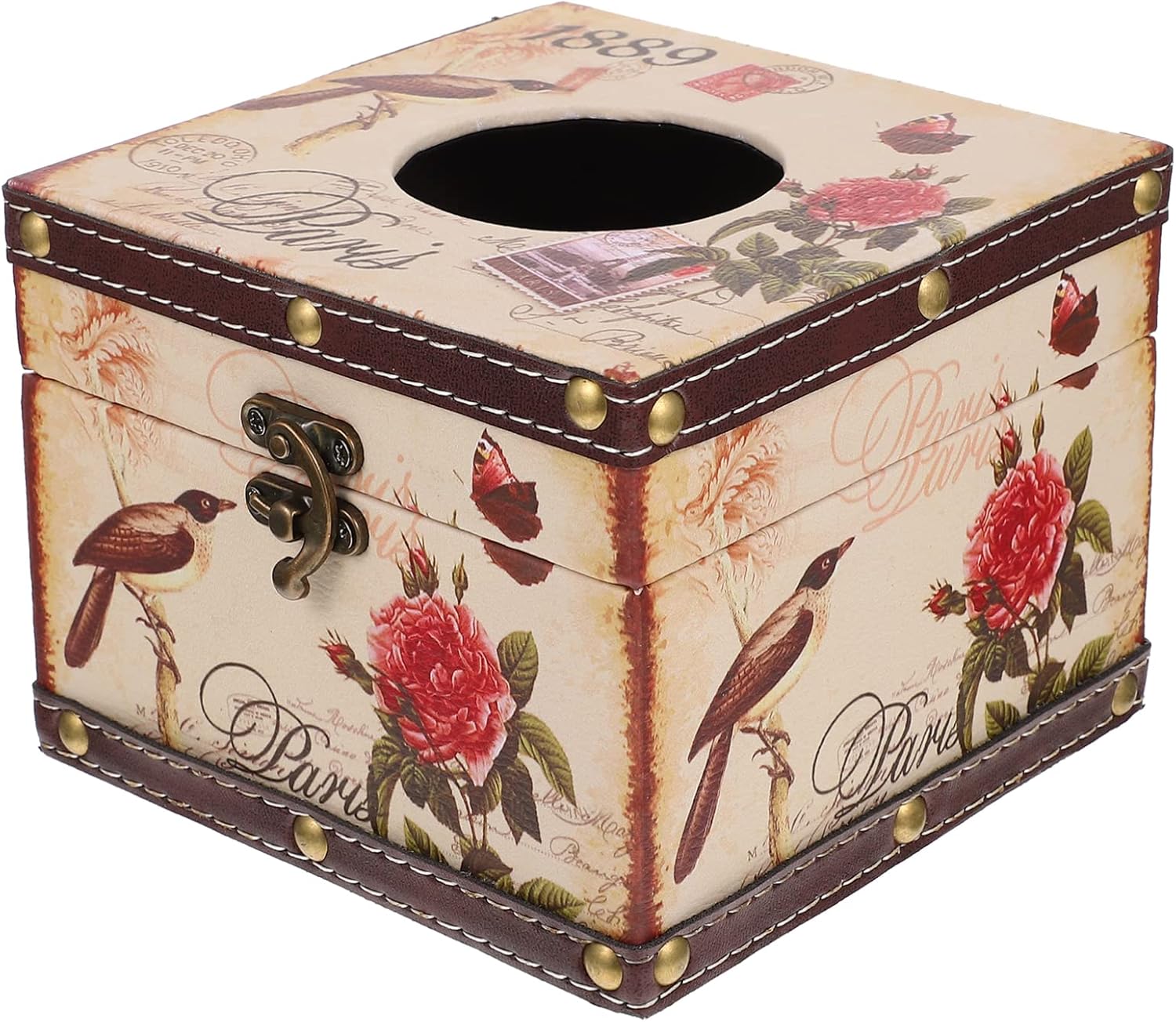 Pudełko na chusteczki papierowe w kształcie kwadratu w stylu vintage z wzorem róży do dekoracji