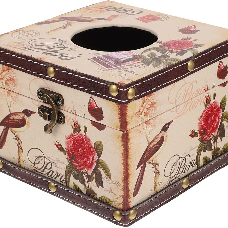 Pudełko na chusteczki papierowe w kształcie kwadratu w stylu vintage z wzorem róży do dekoracji