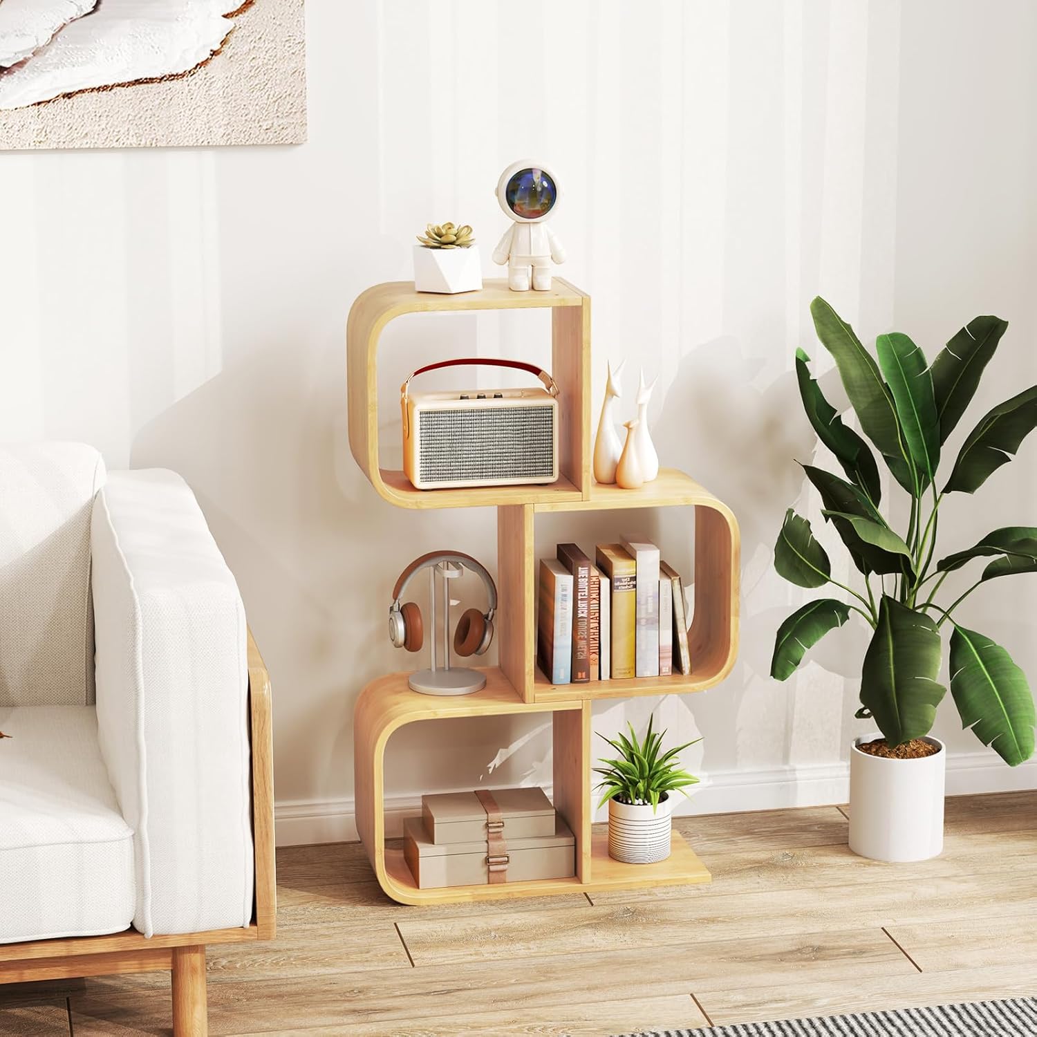 Libreria Geometrica A 6 Ripiani Gadroad – Scaffale A S In Legno E Metallo – Design Moderno Per Soggiorno E Ufficio – Nero/Oro
