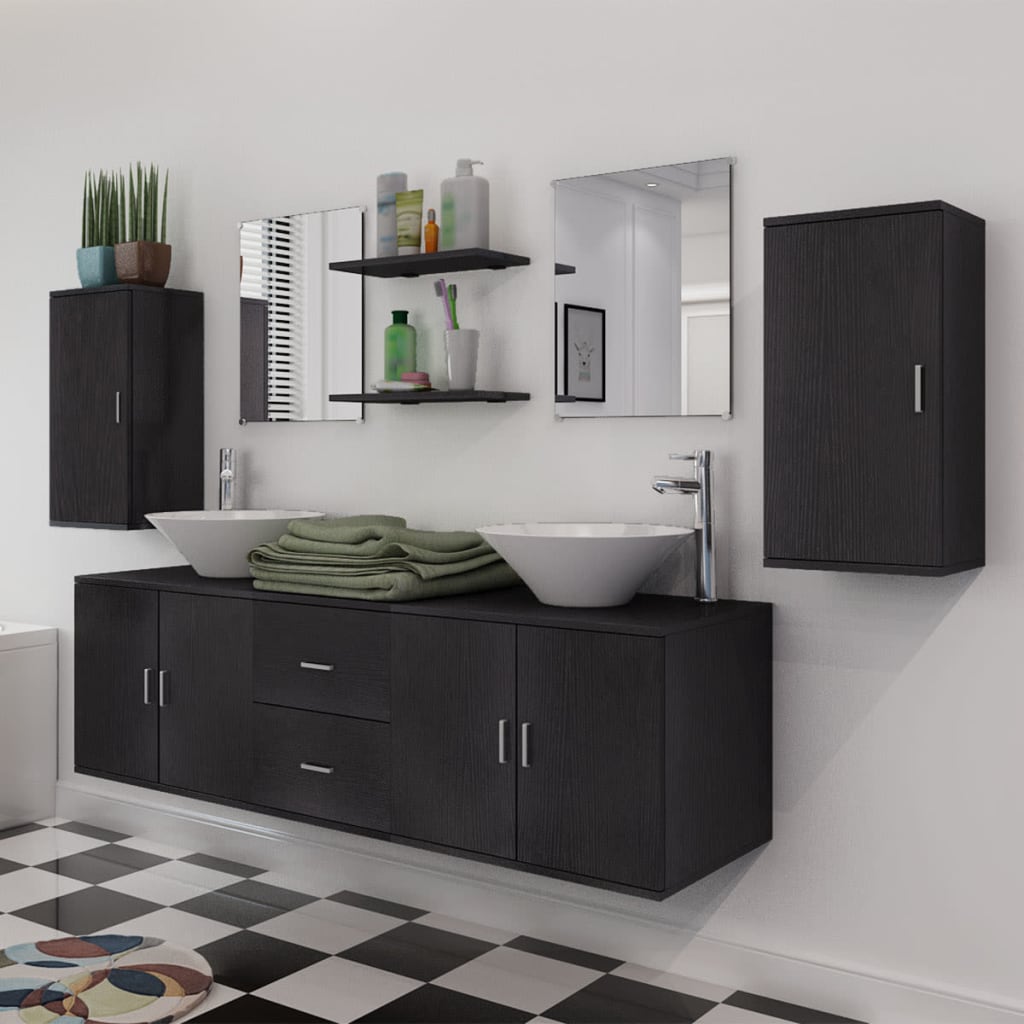 Mobilier de salle de bain avec lavabo 9 pcs Noir - 4