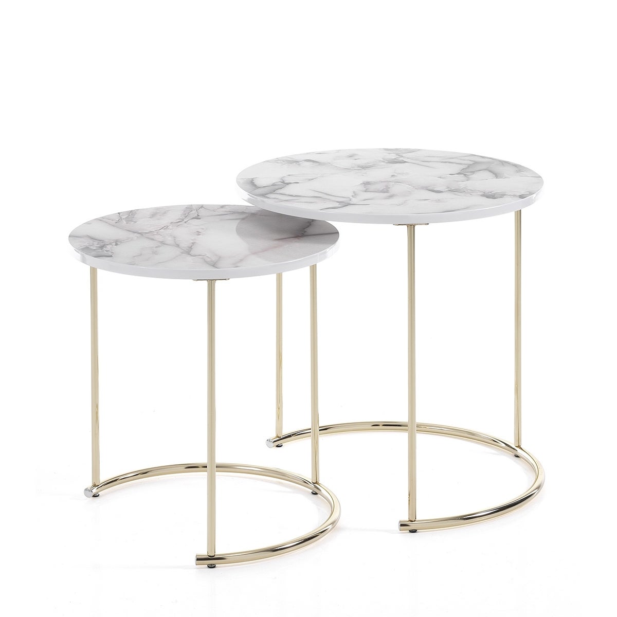 Oresteluchetta  Juego De 2 Mesas De Salón Redondas Efecto Mármol Y Acero Omaha , Leroy Merlin