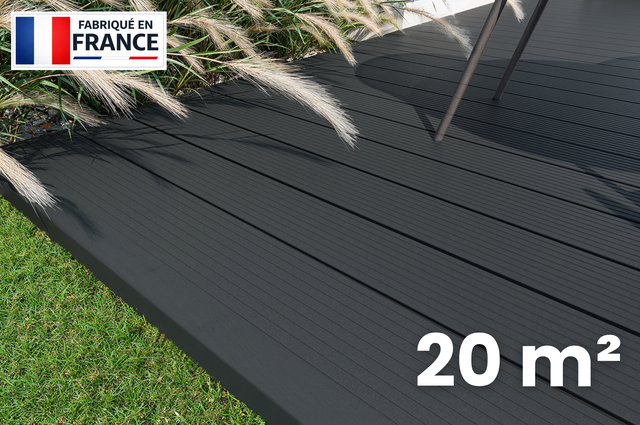Kit complet lames de terrasse composite NINA 20m² - Prêt à poser - 2400 x 138 x 22 mm - Anthracite