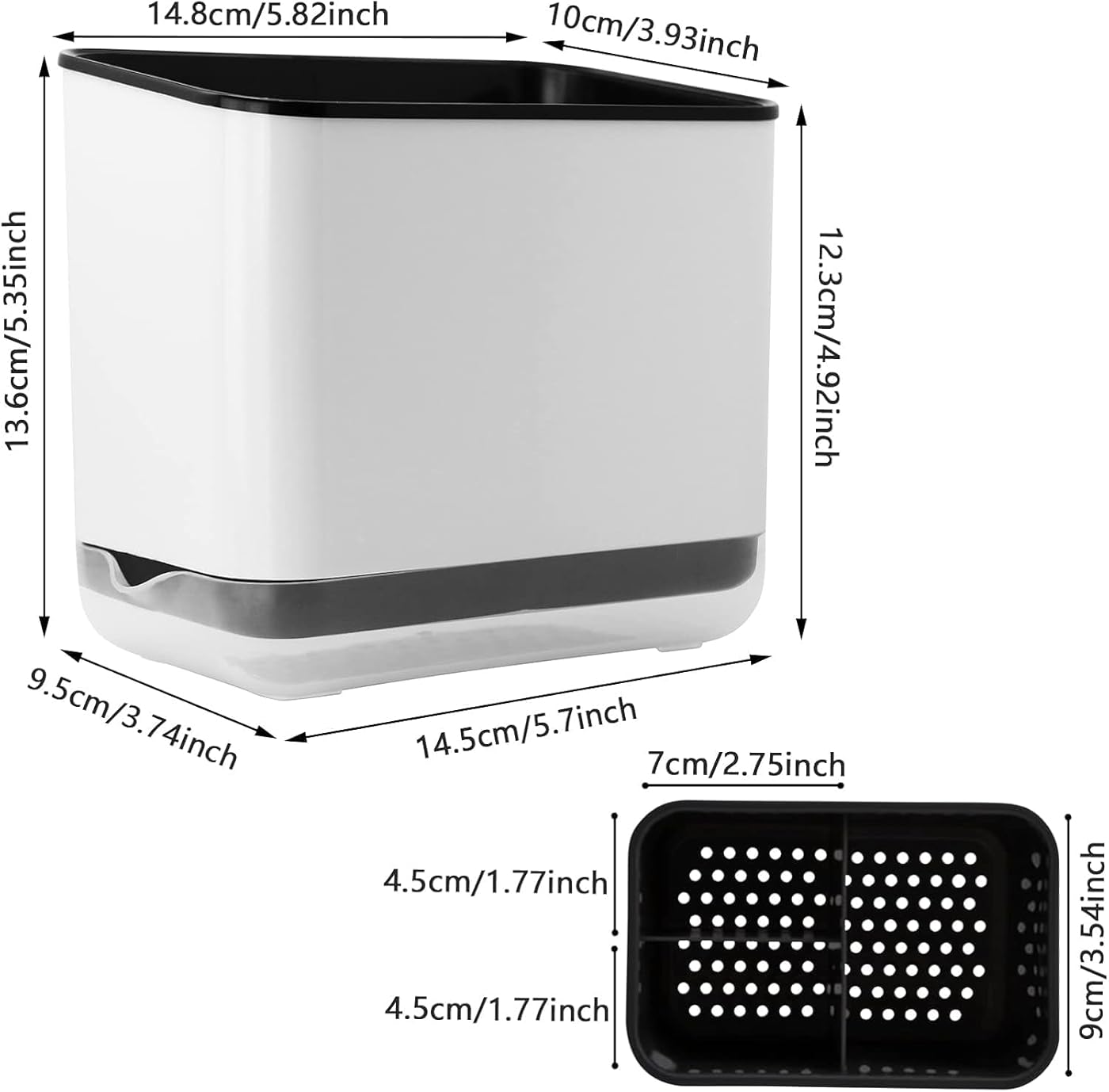 Escurridor de cubiertos, organizador de tenedores y cucharas con 3 compartimentos y escurridor, para cuchillos, tenedores y cucharas (negro) - 4