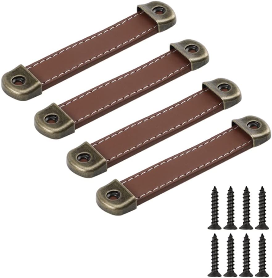 4 szt. skórzanych uchwytów do mebli kuchennych, uchwytów do szuflad, gałki do szafek w stylu vintage, 96 mm (khaki)