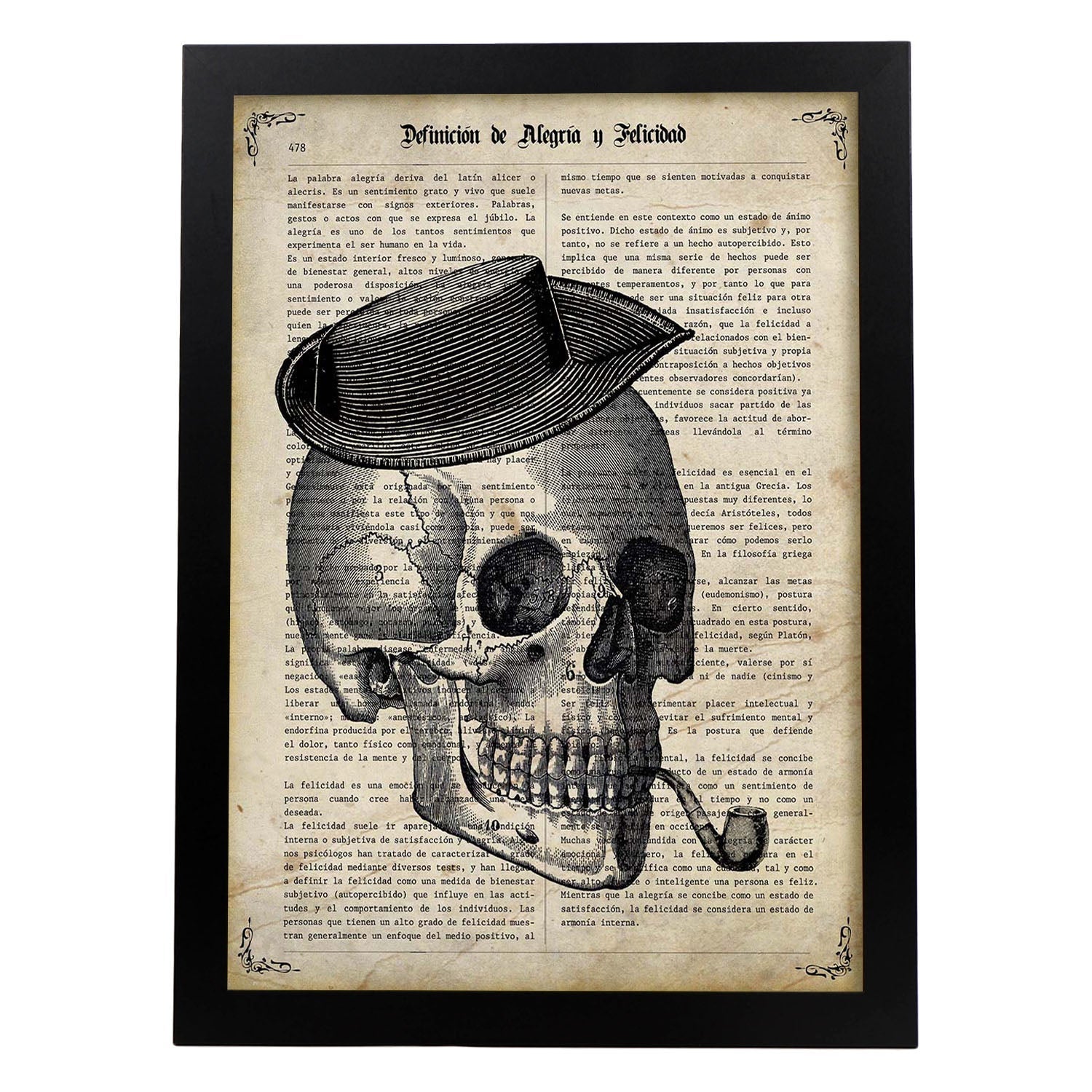 Affiches D'objets Vintage. Live Live Mata Avec Des Images D'objets Et D'instruments Vintage, Avec Des Définitions Espagnoles. Cadre En Bois Clair A3 - 3