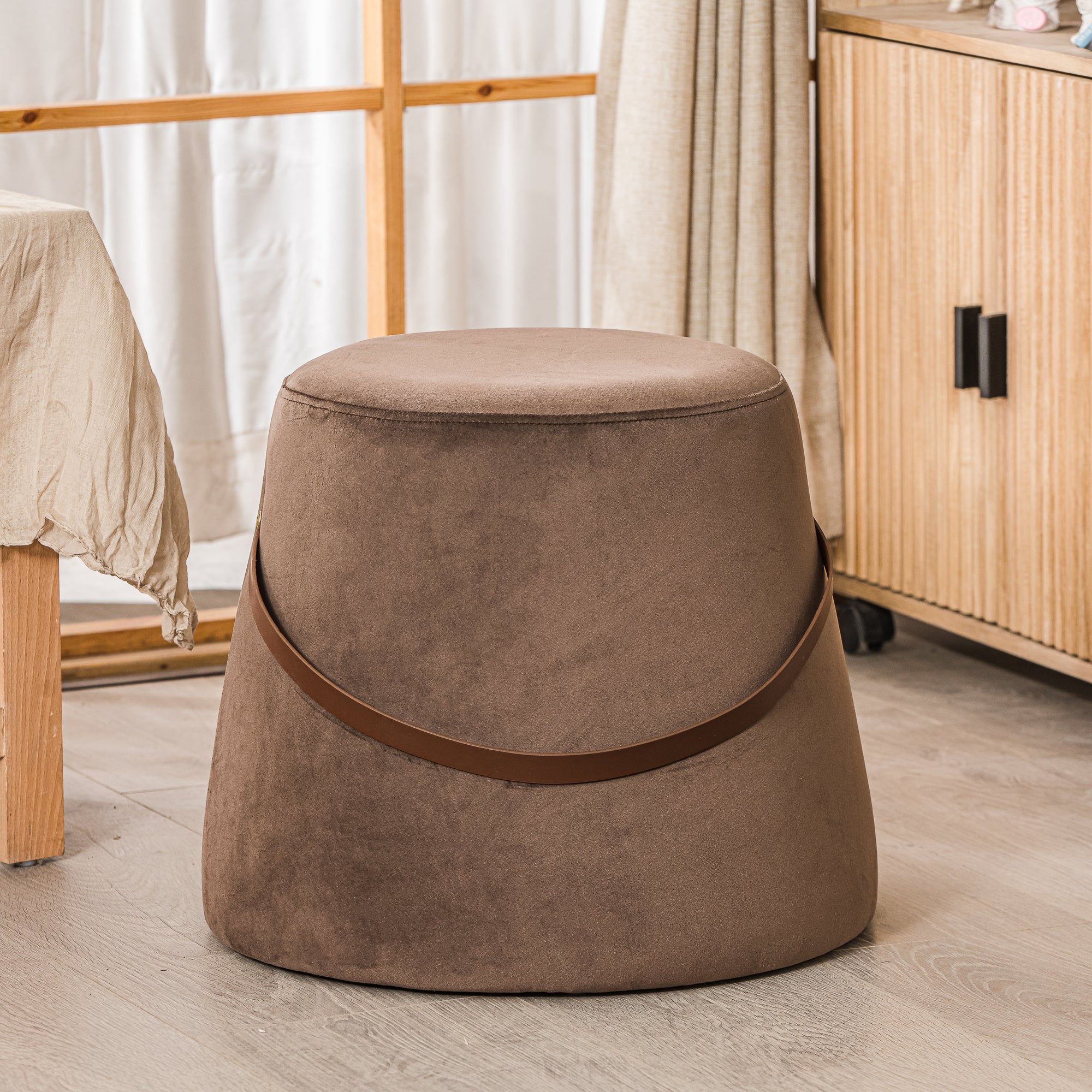 Nordlys - Pouf de Salon avec Poignee Velours Marron - 3
