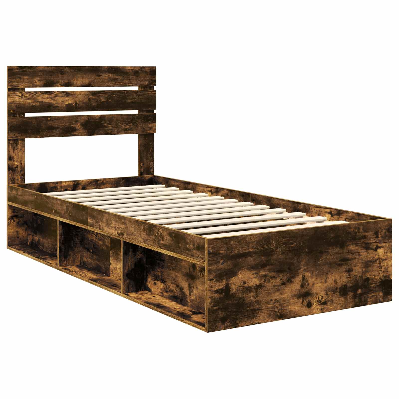 Cadre de lit avec tête de lit chêne fumé 75 x 190 cm en pin massif - 4