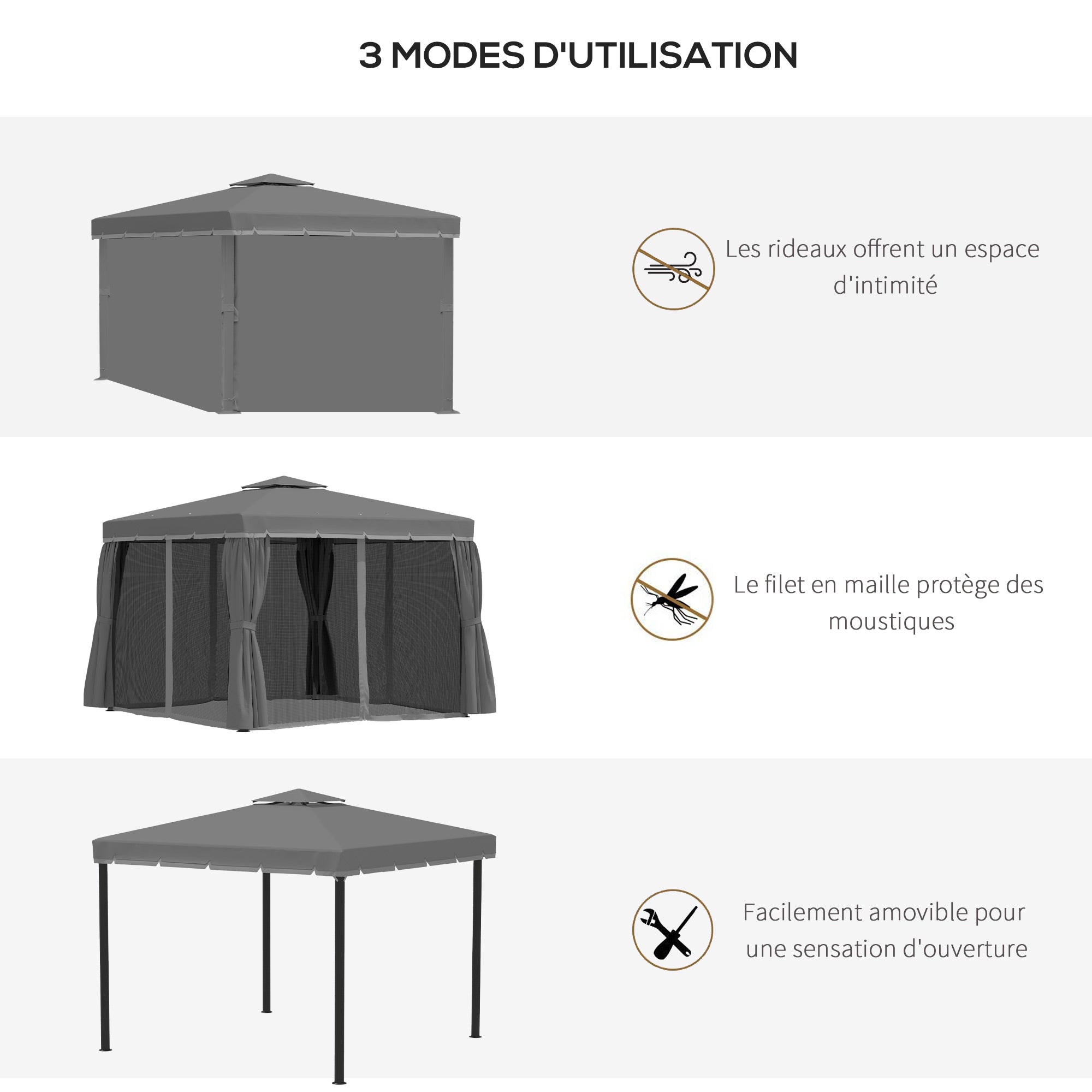 Tonnelle de jardin aluminium Outsunny - 6
