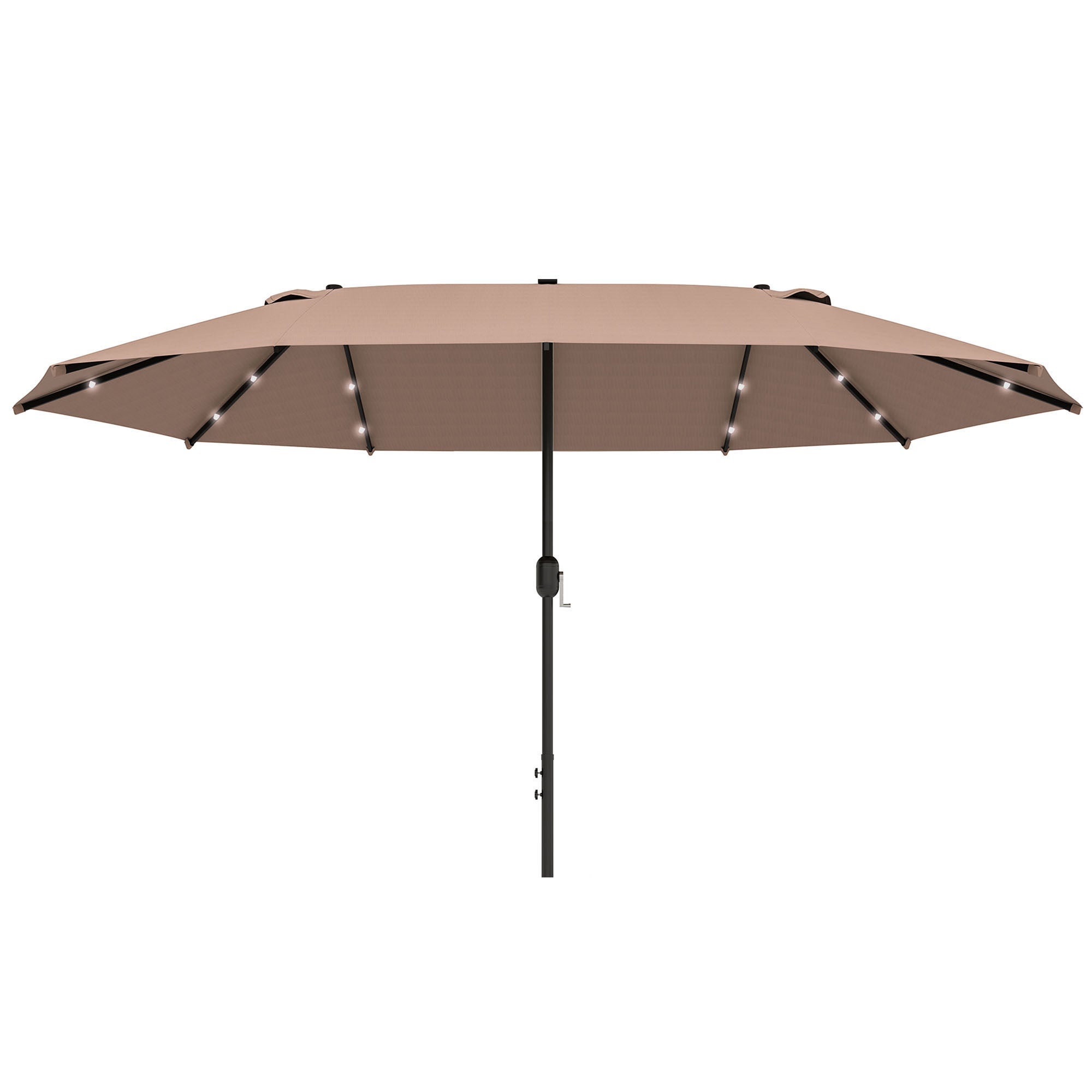 Podwójny parasol LED 440x260 cm, duży parasol ogrodowy, z korbką i metalową ramą, oświetlenie solarne