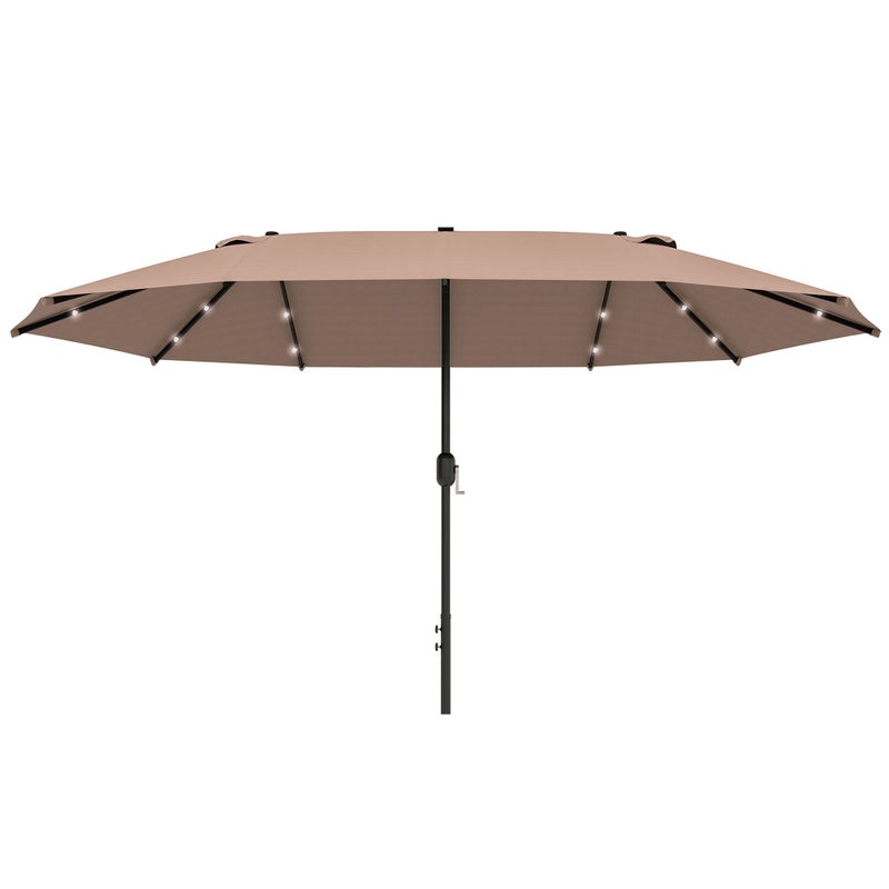 Podwójny parasol LED 440x260 cm, duży parasol ogrodowy, z korbką i metalową ramą, oświetlenie solarne
