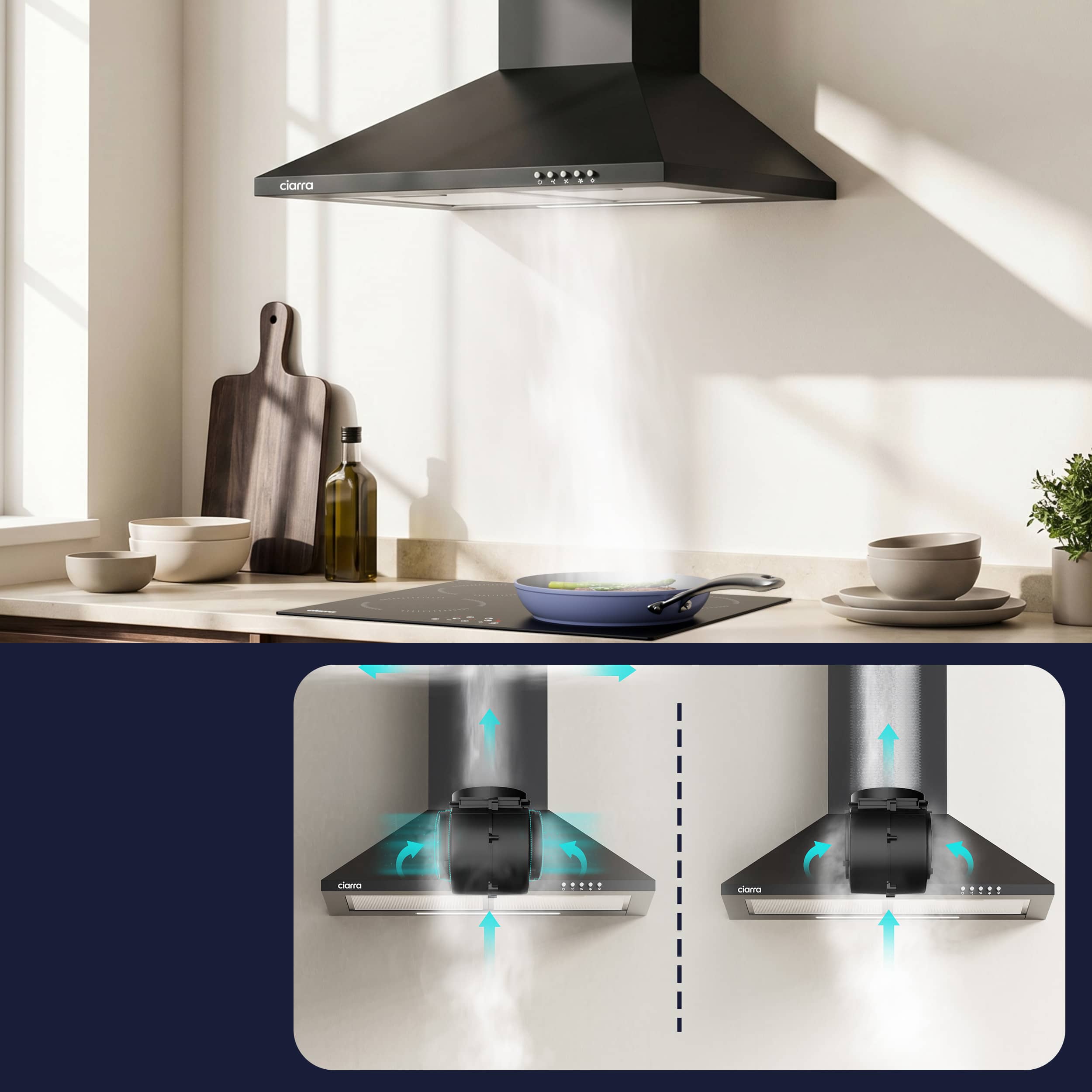 Exaustor de Parede CIARRA 60cm 404 m3/h 3 Velocidades Recirculação Preto 201BK60 - 5