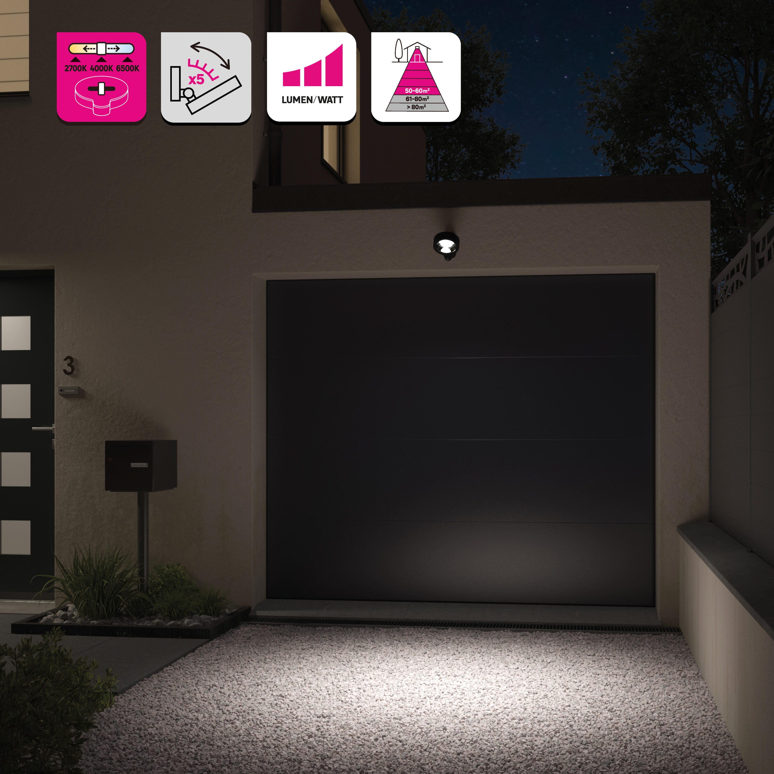 Proiettore da esterno a LED con sensore, 4800 lumen, nero, Foggy INSPIRE - 5