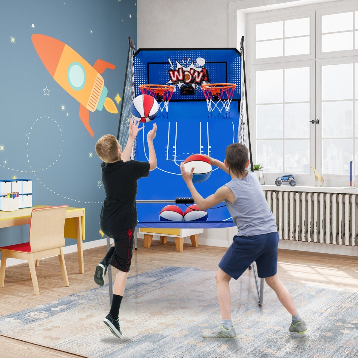 Jeu de Basketball Arcade Pliable 2 Paniers/4 Ballons/8 Modes de Jeux