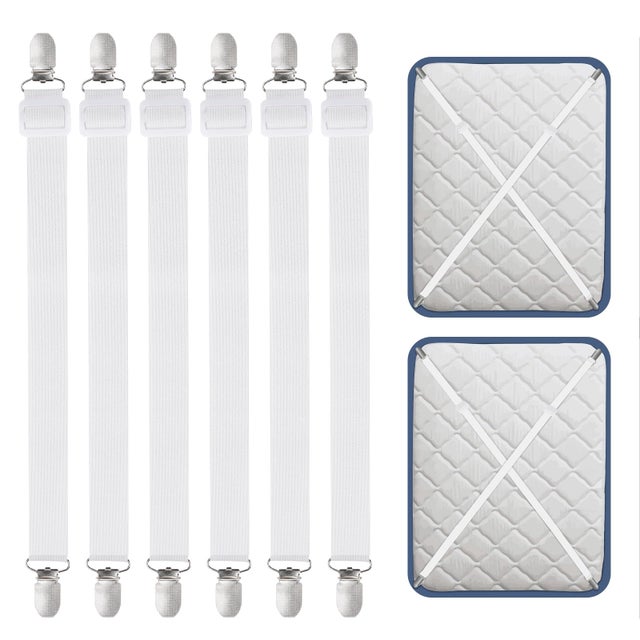 6 Pièces Tendeur Drap Housse,35-130CM Tendeurs De Drap RéGlables pour Drap De Lit,Attache pour draps, Matelas, Blanc
