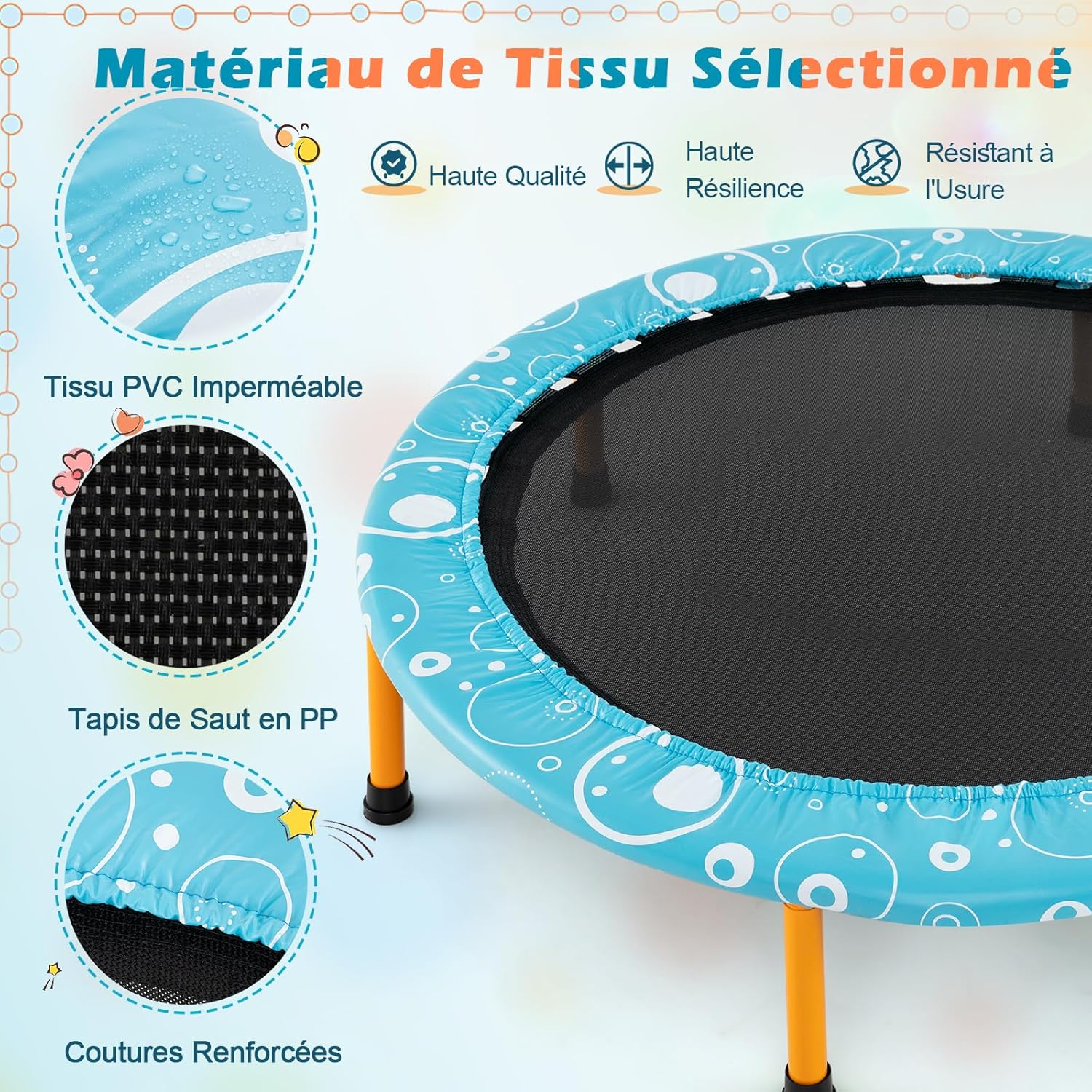 Składana Trampolina Zewnętrzna dla Dzieci z Pokrowcem Zabezpieczającym, Ø 92 cm, Wewnętrzna/Zewnętrzna, Obciążenie 150 kg, Niebieska, Okrągła - 2