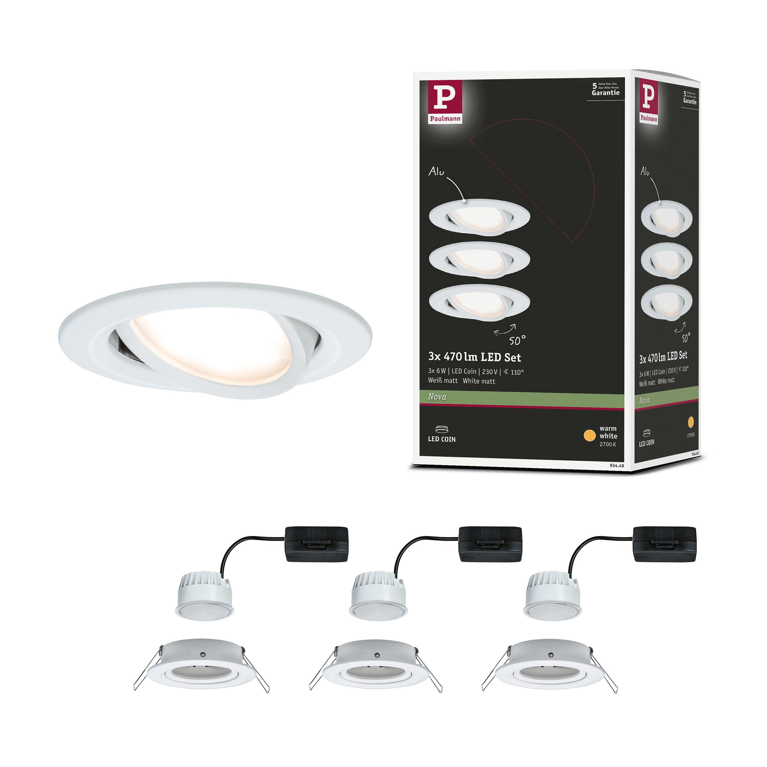 Coin Rond 3 Spot encastré LED Nova Coin Kit de 3 orientable rond 84 mm 50° Coin ...